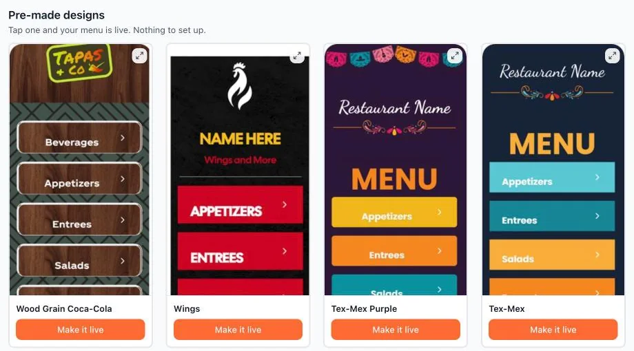 Pre-made QR menu designs