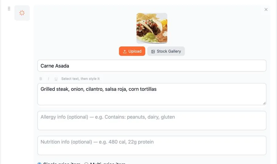 Editing Carne Asada: photo, name and description