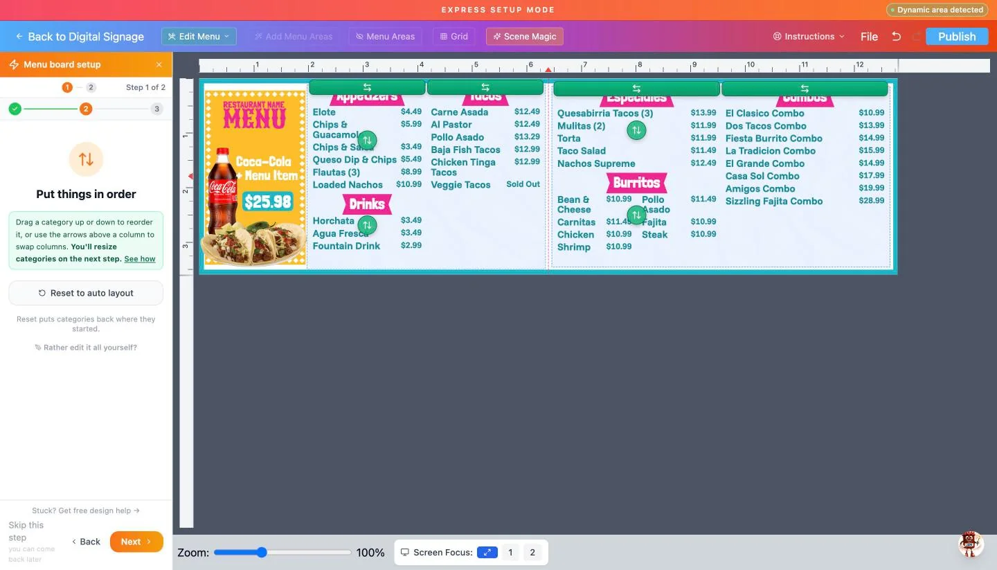 Reordering categories on the board