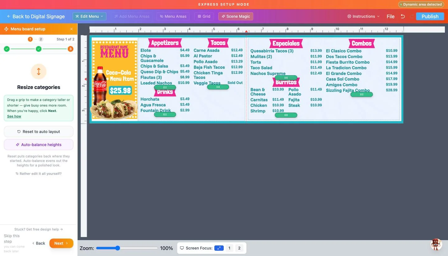 Resizing categories with grips