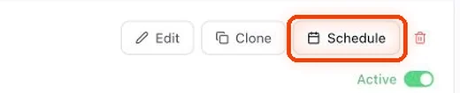 Find the scene and click Schedule on its row.