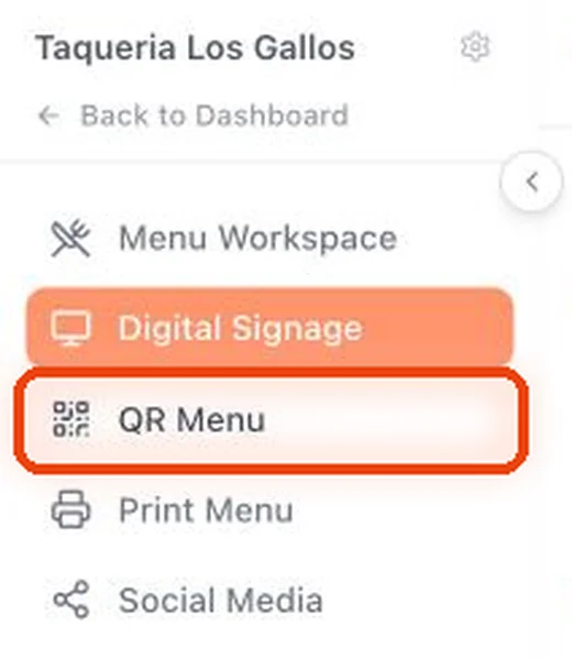 In the menu on the left, click QR Menu.