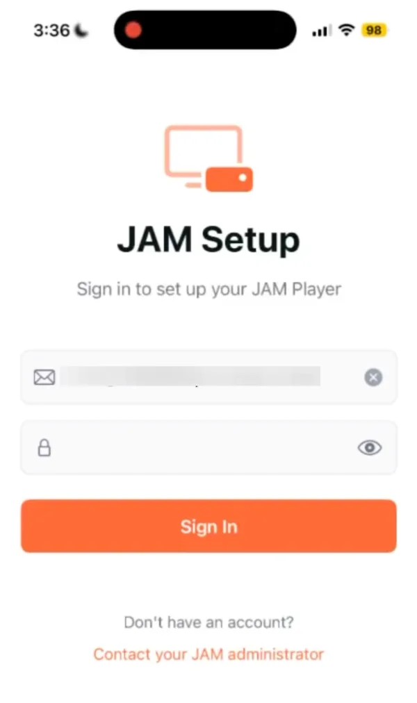 The JAM Setup sign-in screen