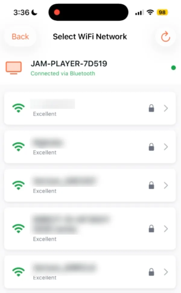 Select WiFi Network, connected to the player by Bluetooth