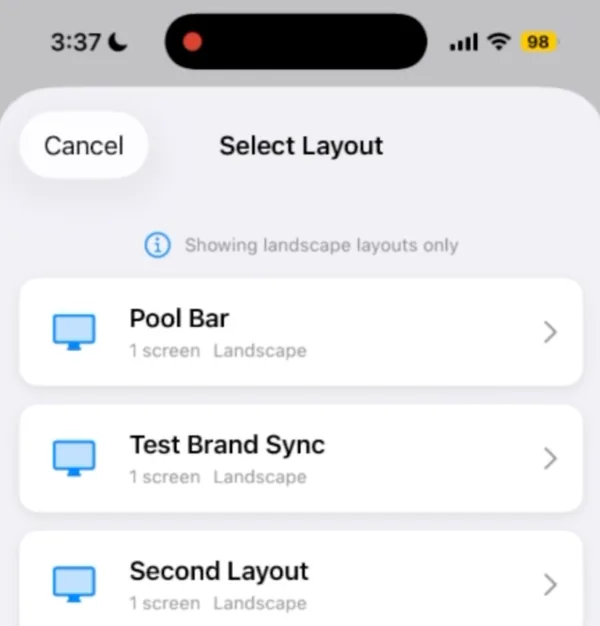 Select Layout, showing landscape layouts only