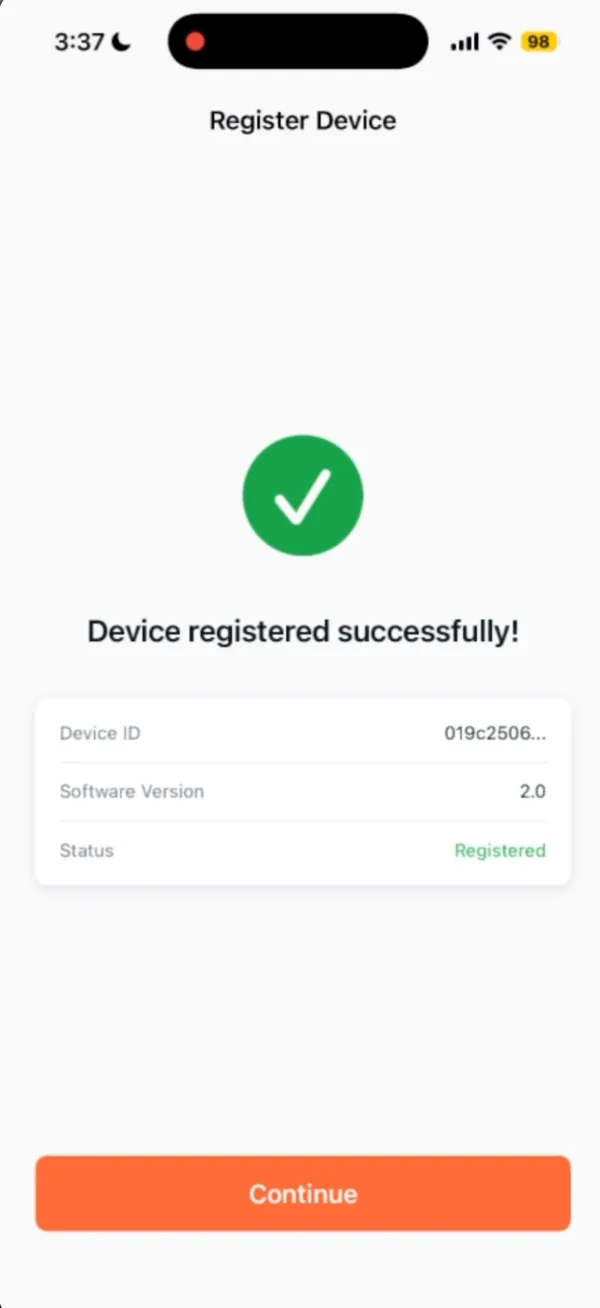 Device registered successfully