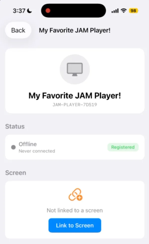 The player page with the Link to Screen button