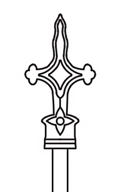 a line drawing of the top of a fence that is pointed almost in an cross shape