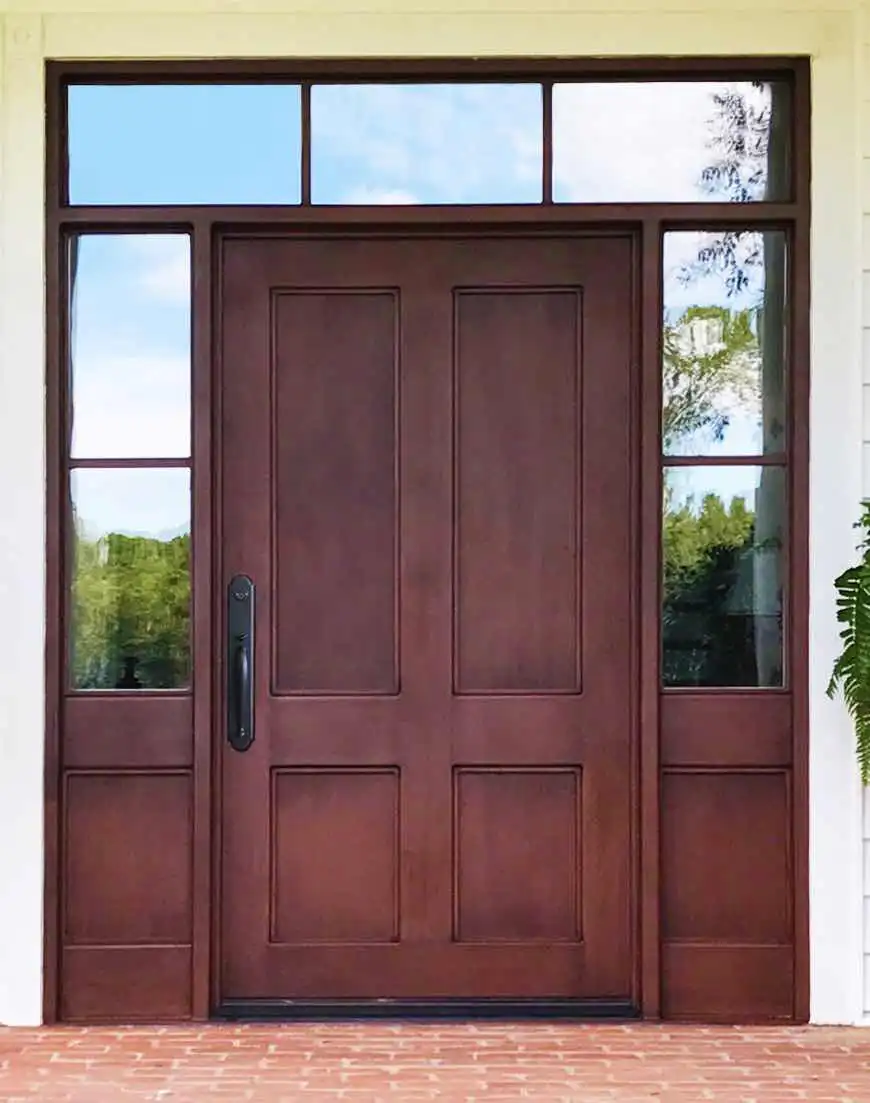 solid brown iron front double entry door