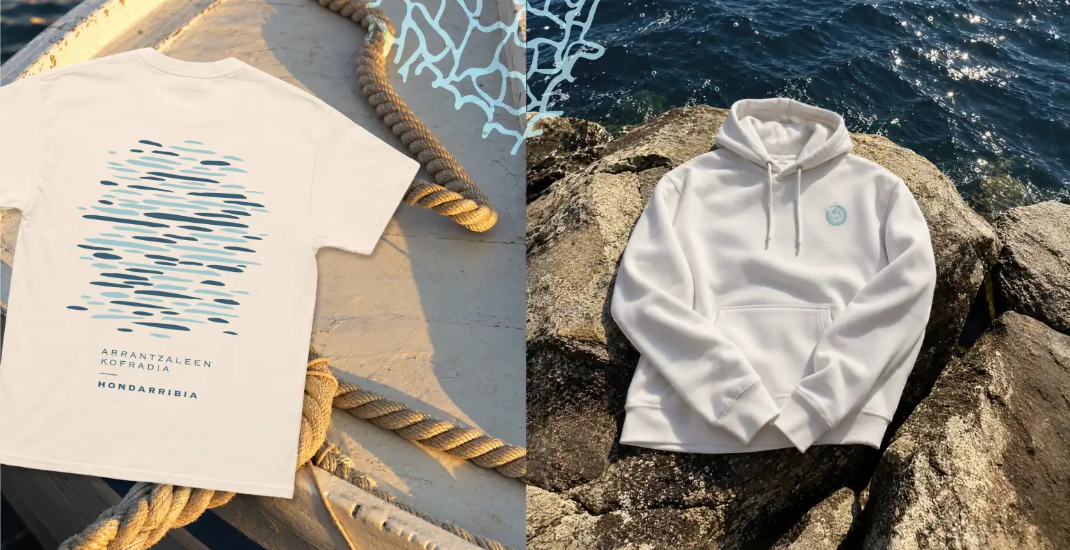 Colección de ropa de marca diseñada por VRANDED Haus para la Kofradía Done Pedro, en Hondarribia