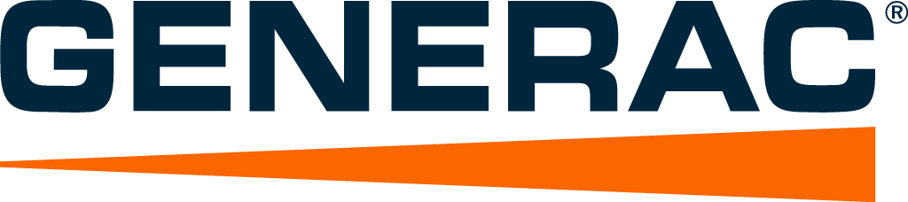Generac company logo with blue text and an orange triangular shape underneath.
