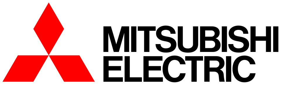 Mitsubishi Electric logo with three red diamond shapes forming a triangle and black text.