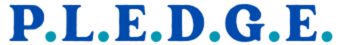 The acronym P.L.E.D.G.E. in bold blue letters separated by green dots on a transparent background.