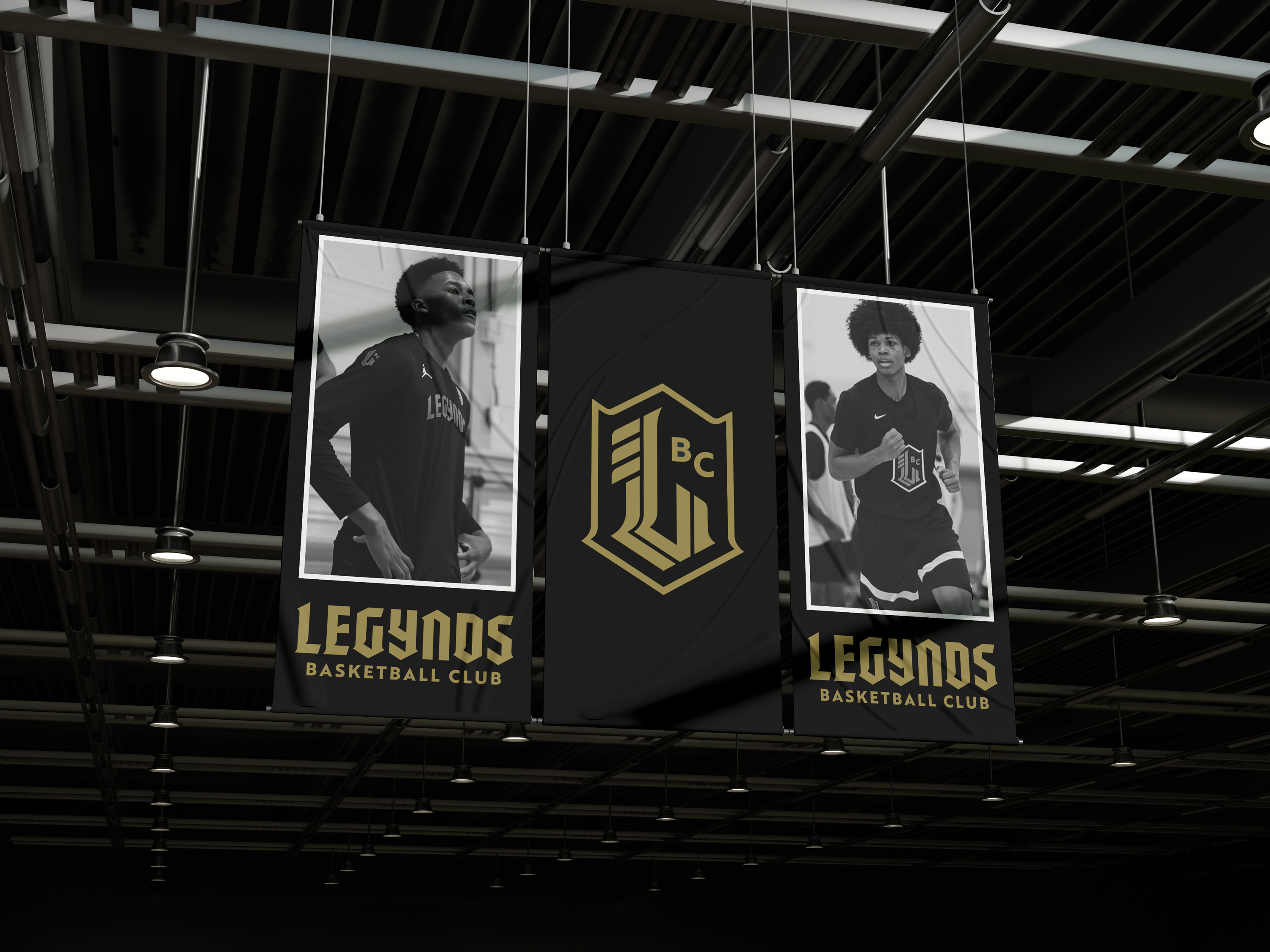 Legynds Basketball Club flags featuring the athletic identity created by Tantrum Agency