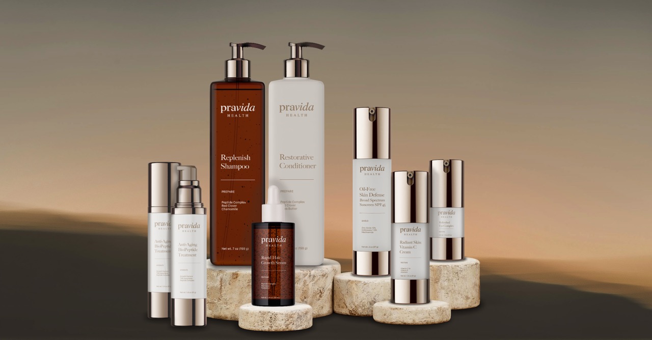 Tantrum Agency Pravida Health branding applied to premium skincare and wellness products