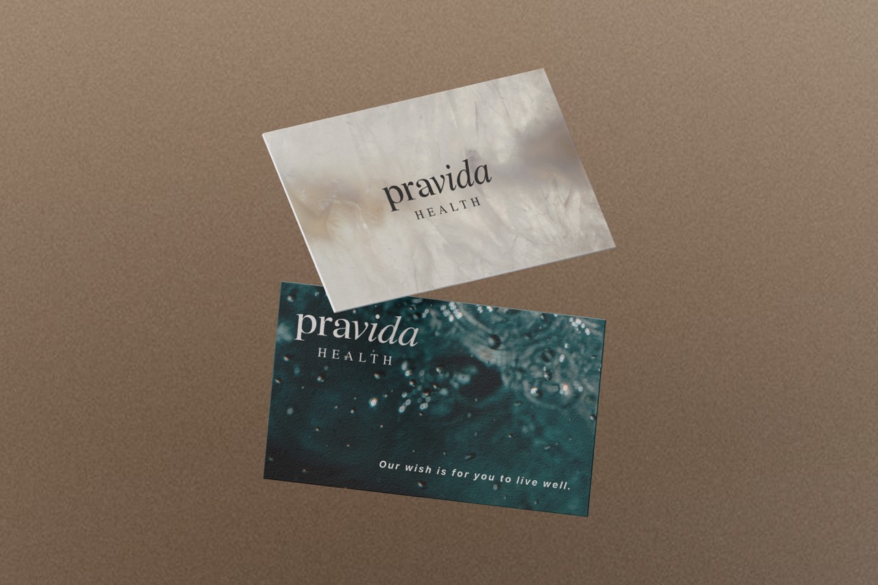 Pravida Health premium business card design featuring the brand identity created by Tantrum Agency