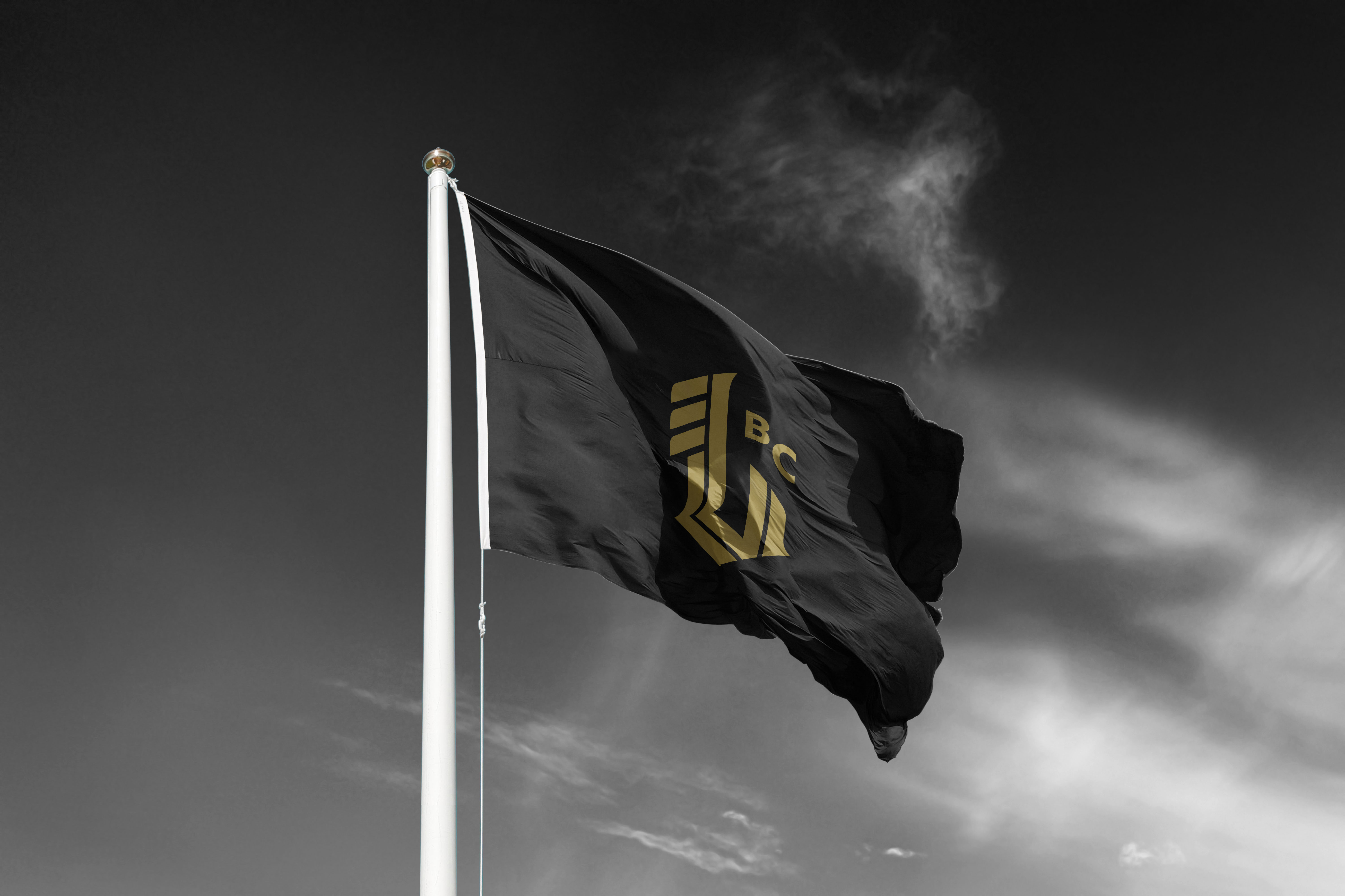 Tantrum Agency Legynds Basketball Club monogram displayed on a black branded flag