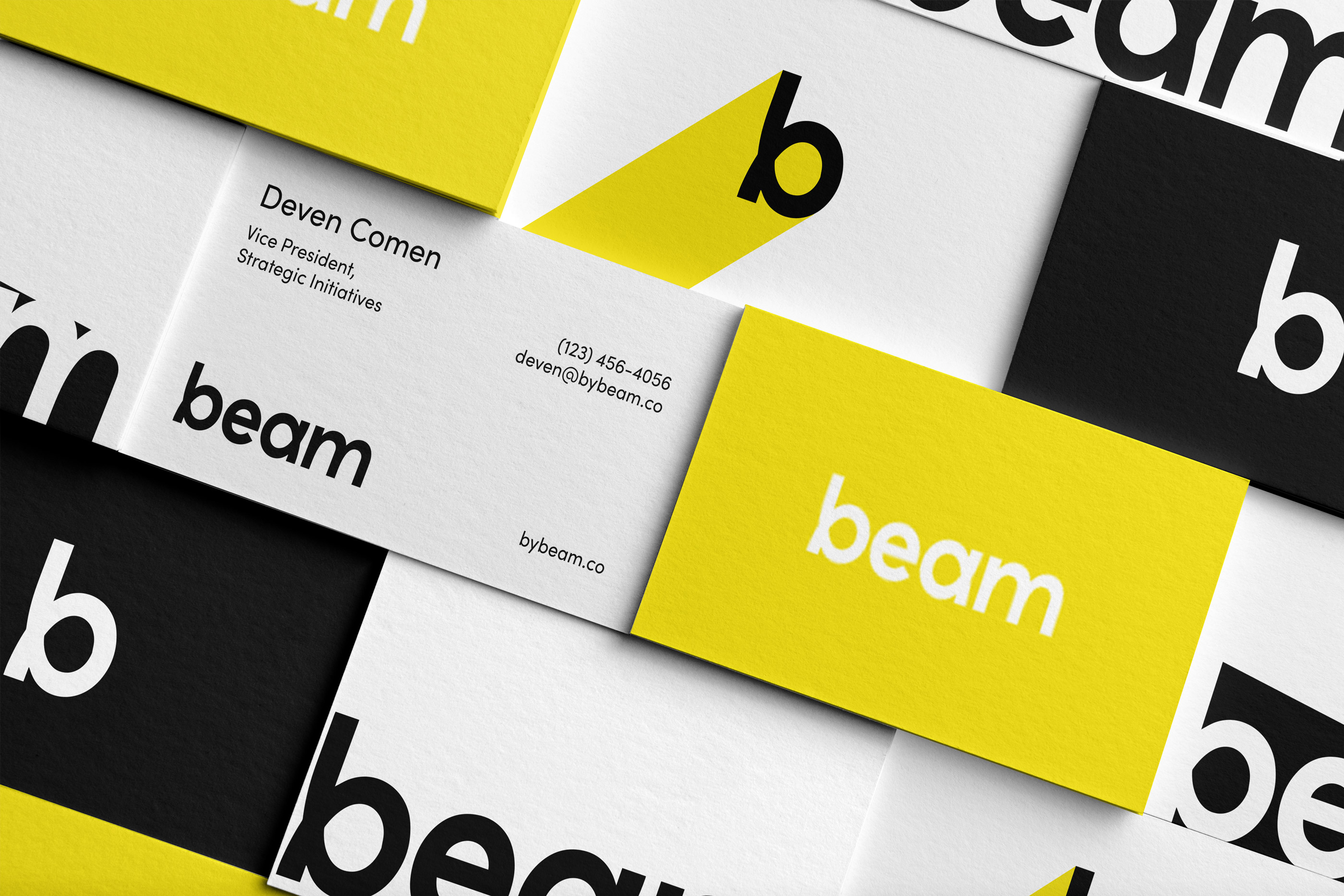 Beam brand identity by Tantrum Agency applied to colorful branded business cards