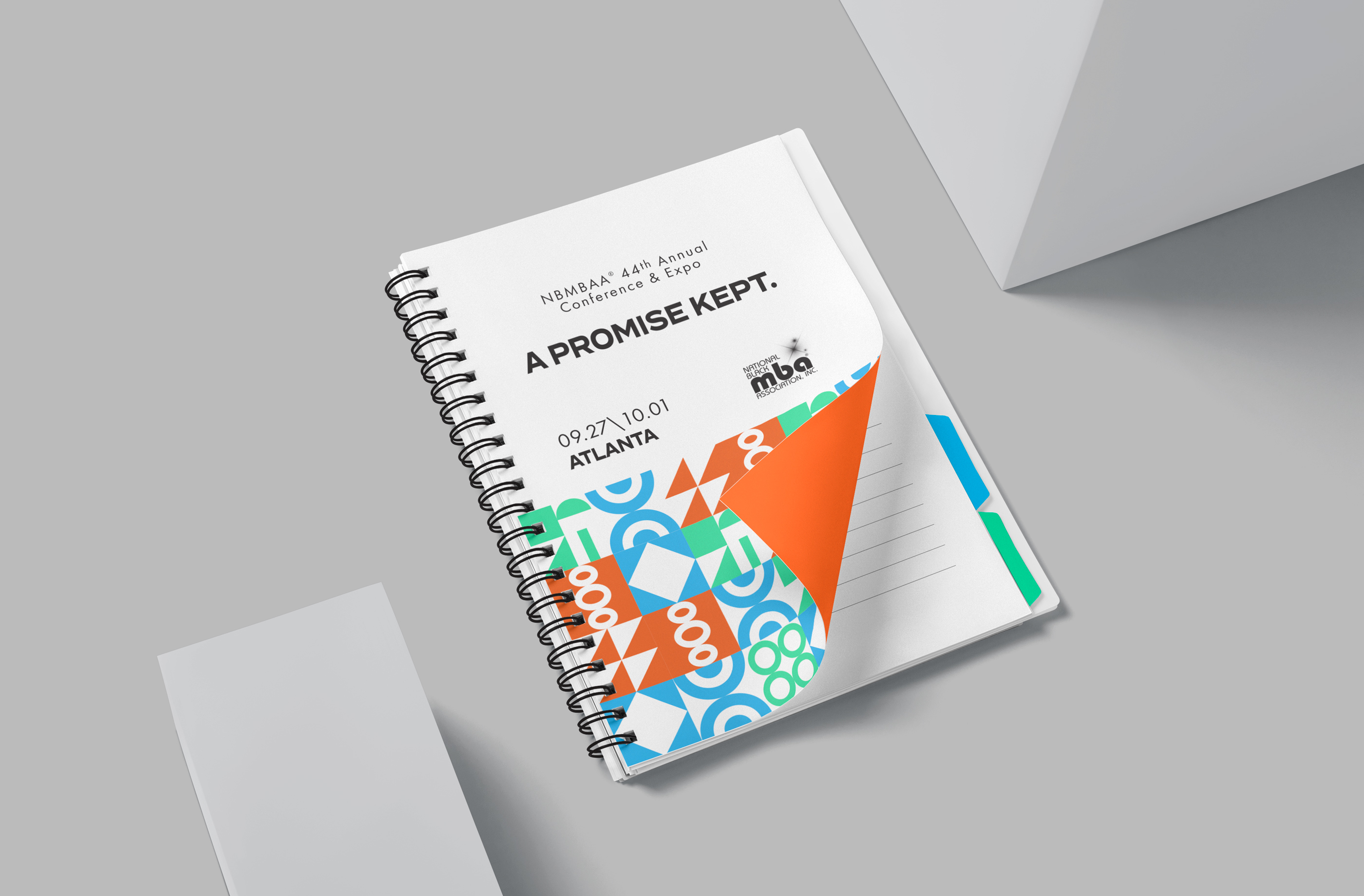 Tantrum Agency NBMBAA conference branding applied to an A Promise Kept journal and event collateral