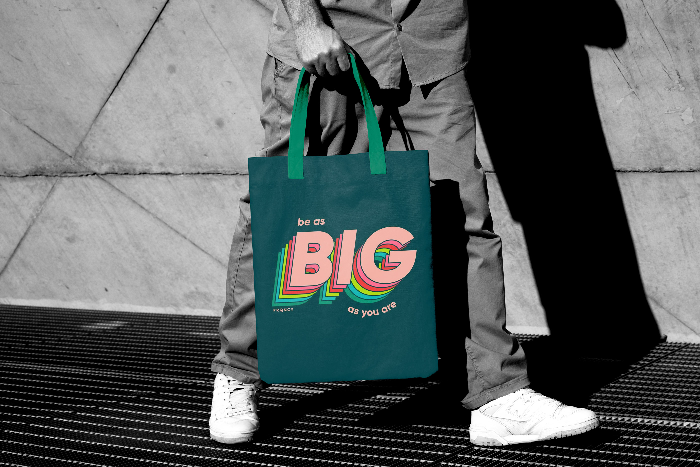 FRQNCY Media tote bag featuring the brand identity created by Tantrum Agency