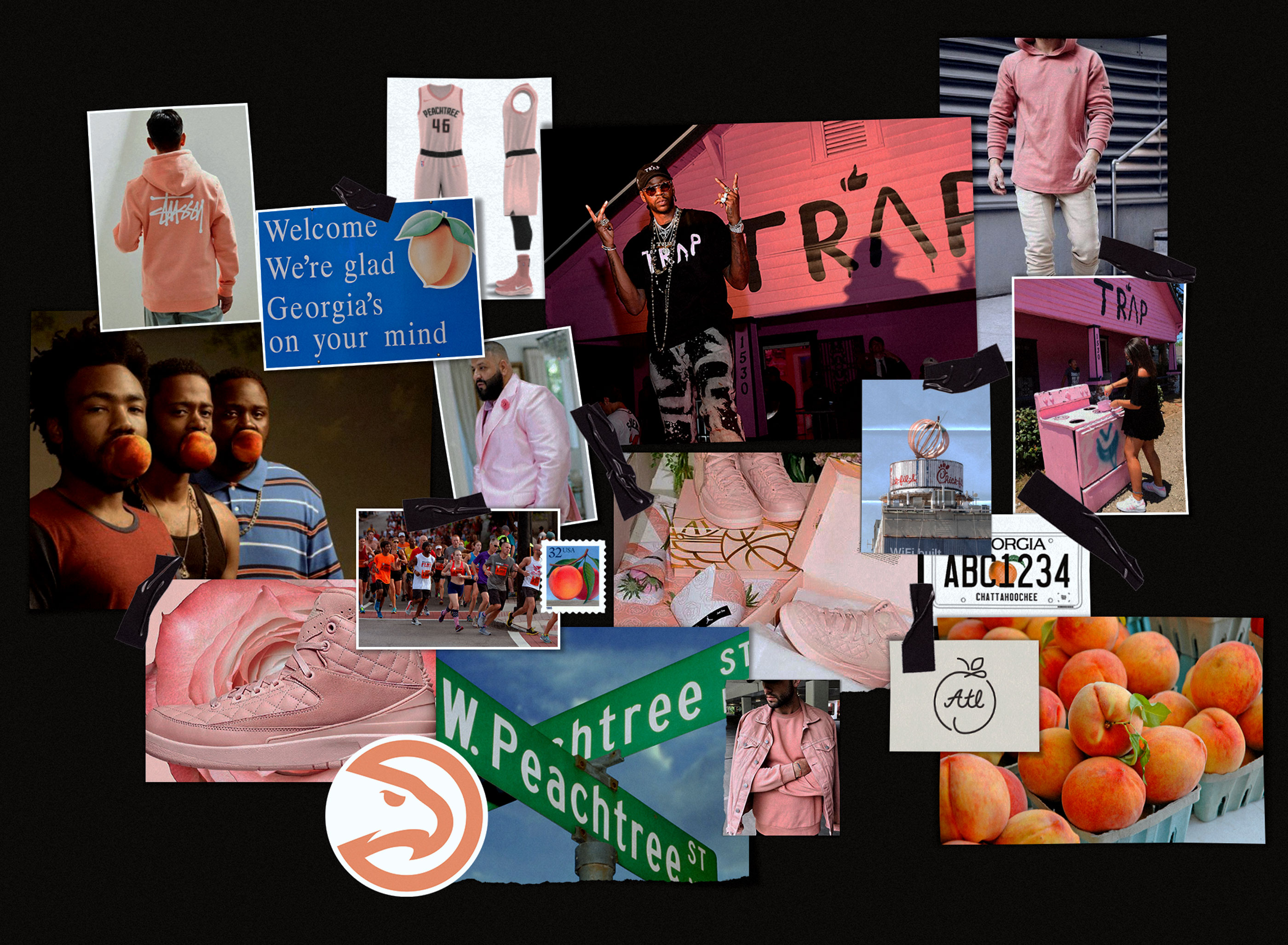 Tantrum Agency Atlanta Hawks Peachtree City Edition moodboard featuring streetwear, color and Atlanta references