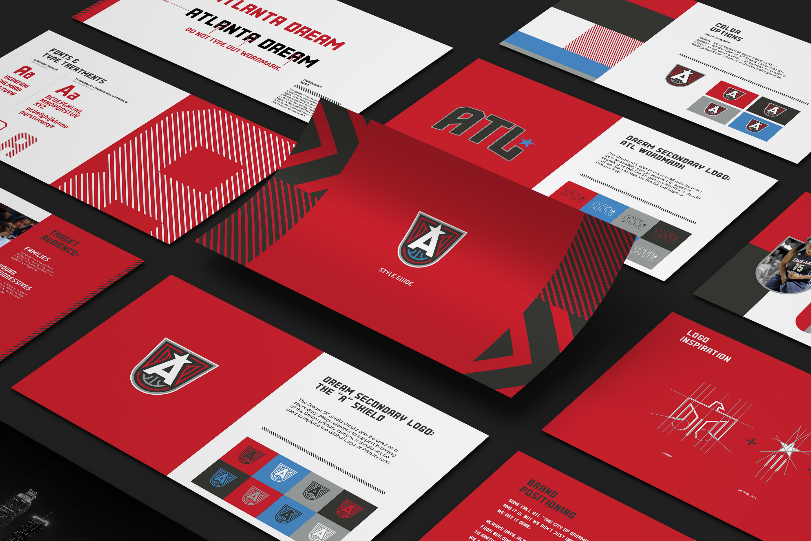 Tantrum Agency brand identity for the Atlanta Dream presented in a team brand guidelines book