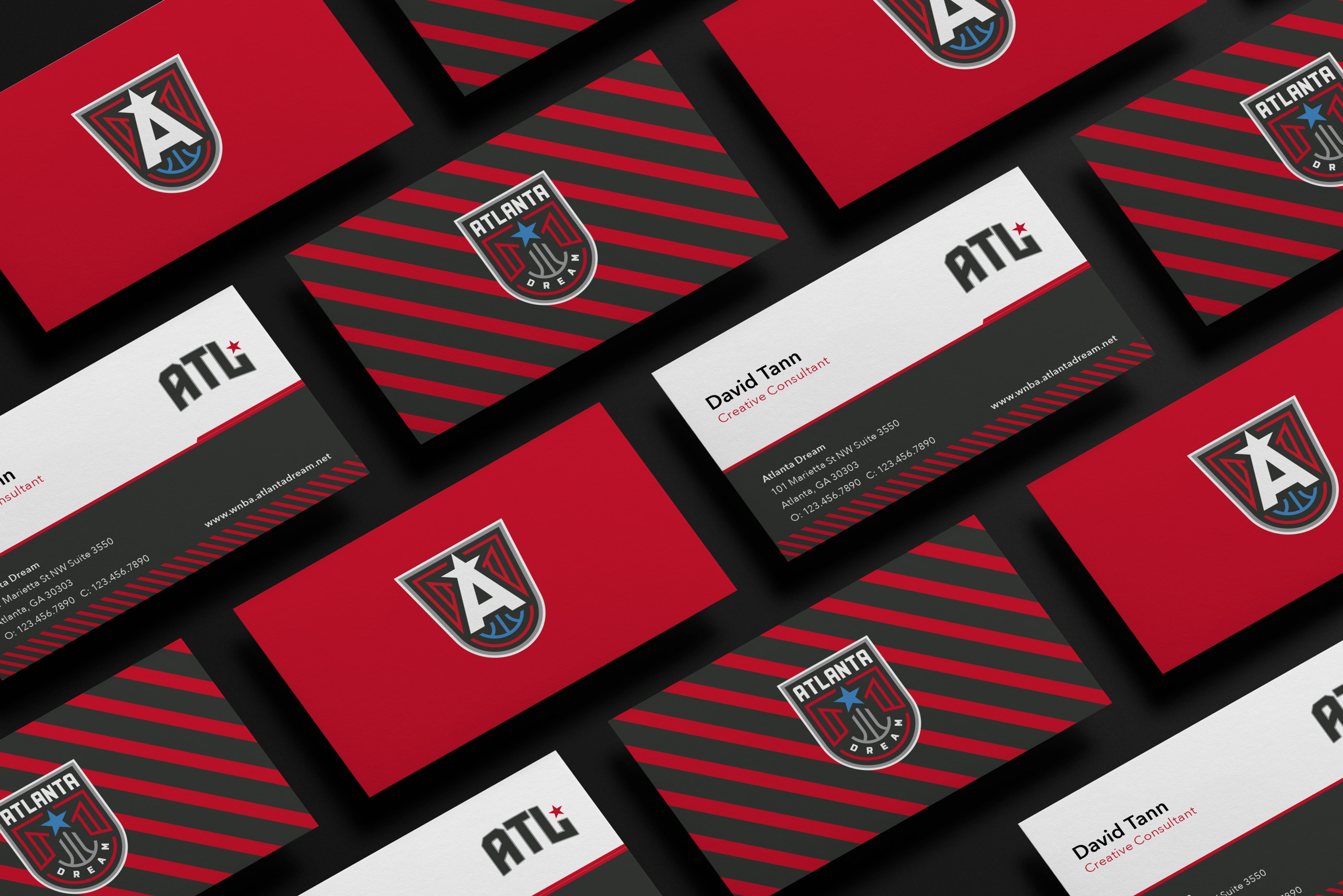 Atlanta Dream brand identity by Tantrum Agency applied to branded business cards and stationery