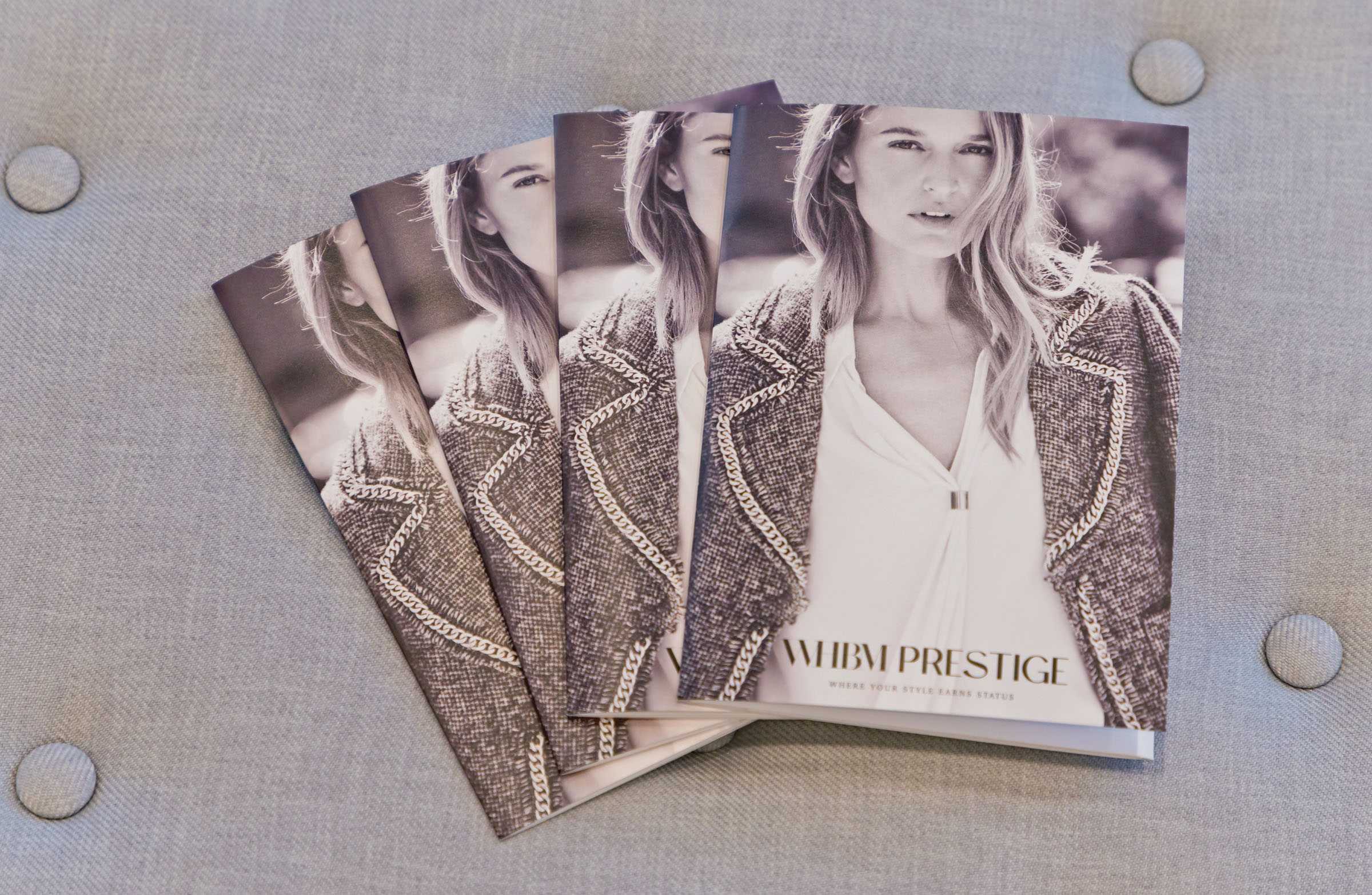 WHBM Prestige branded customer materials designed by Tantrum Agency for White House Black Market