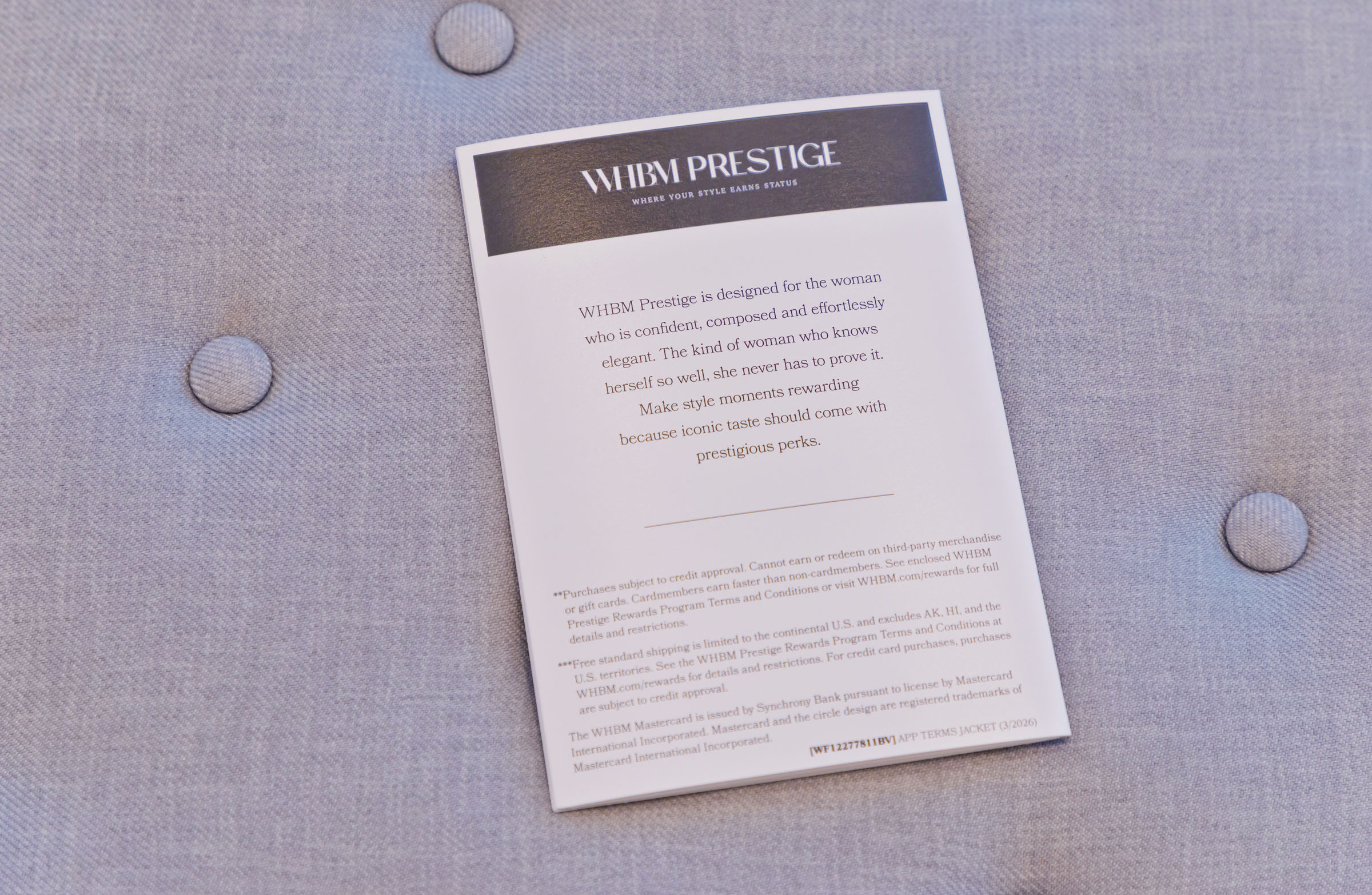 Tantrum Agency WHBM Prestige identity shown across loyalty program communications and premium touchpoints