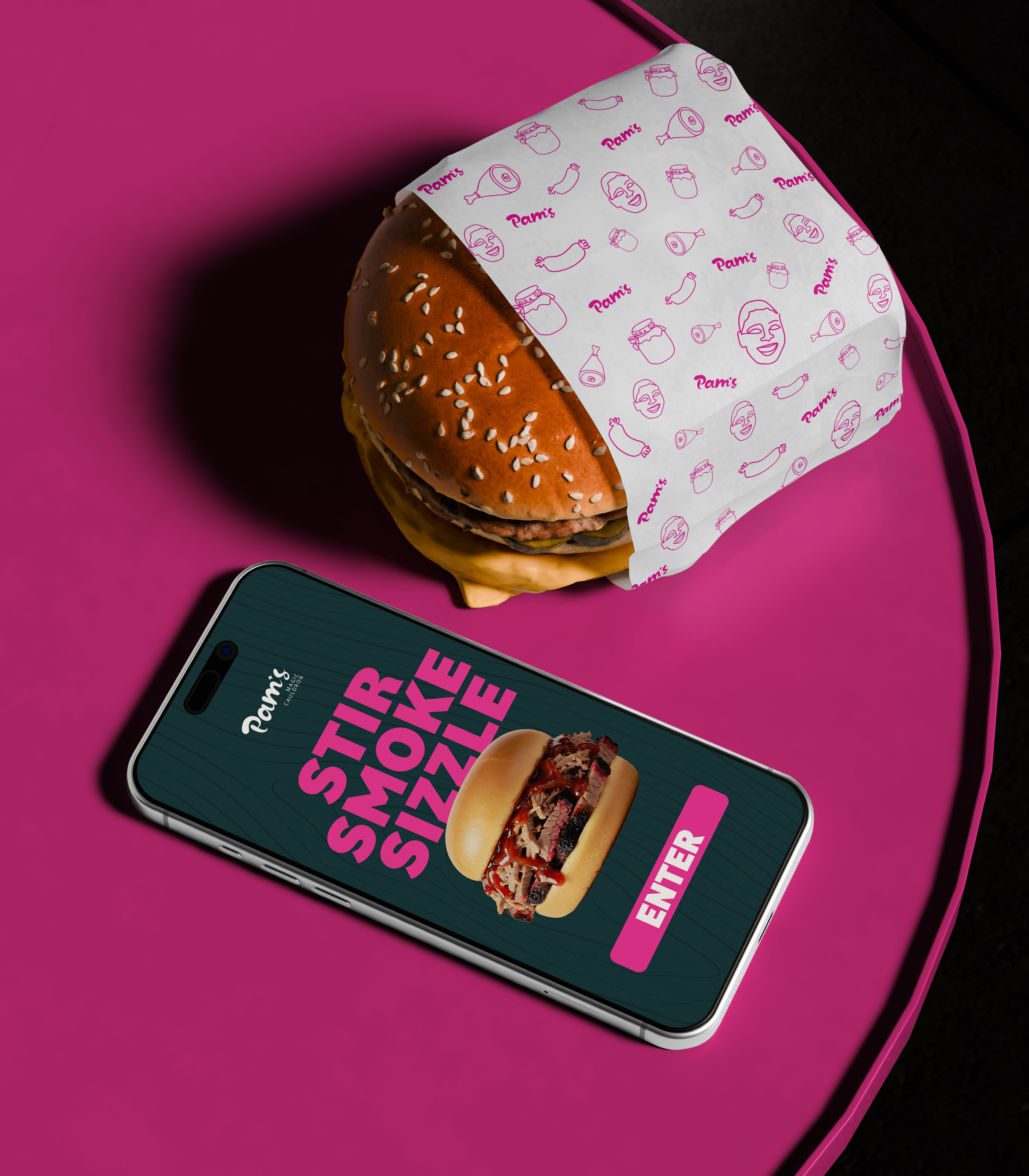 Pam’s Magic Cauldron food photography supporting the playful brand identity by Tantrum Agency