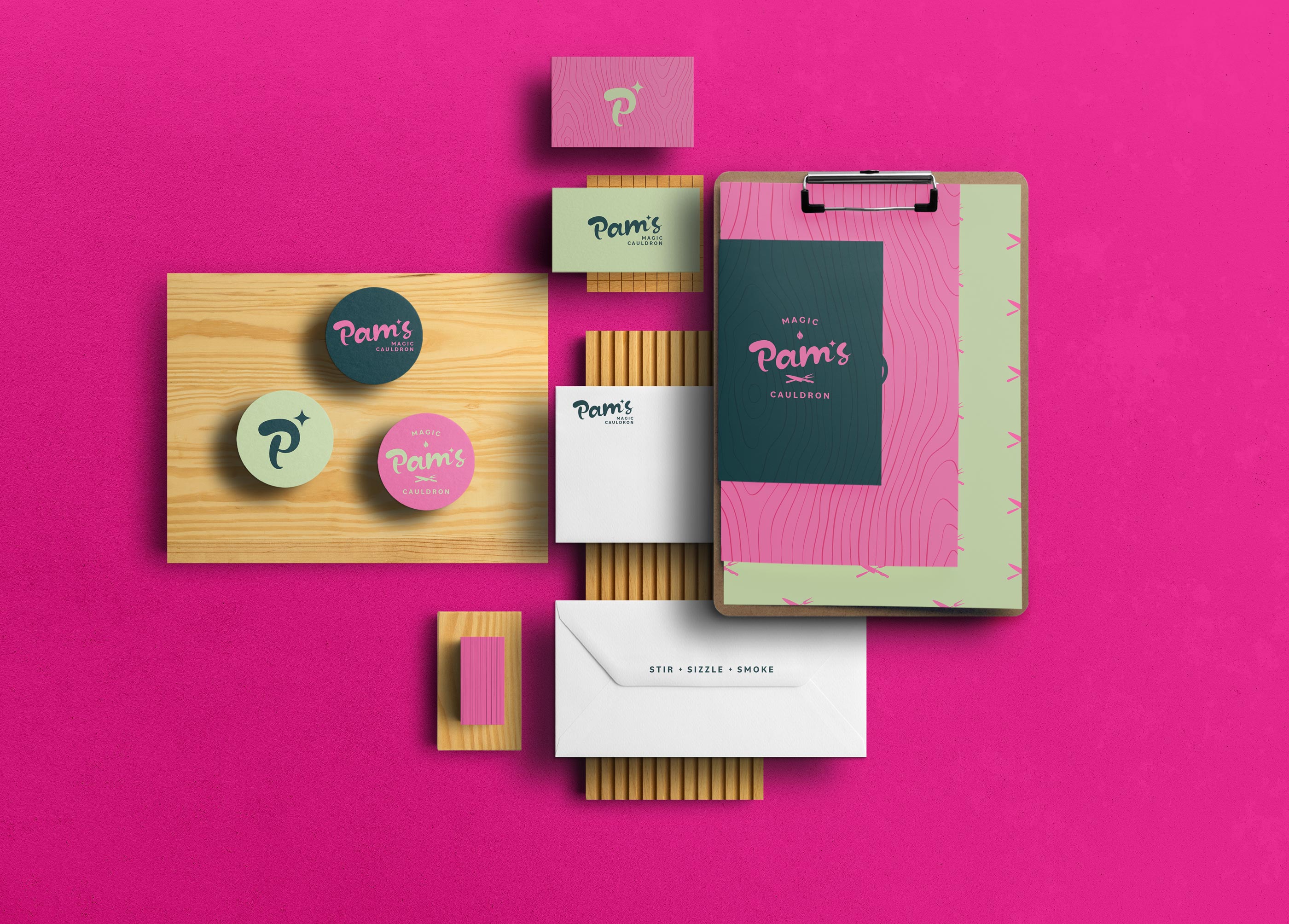 Pam’s Magic Cauldron stationery and printed brand materials designed by Tantrum Agency