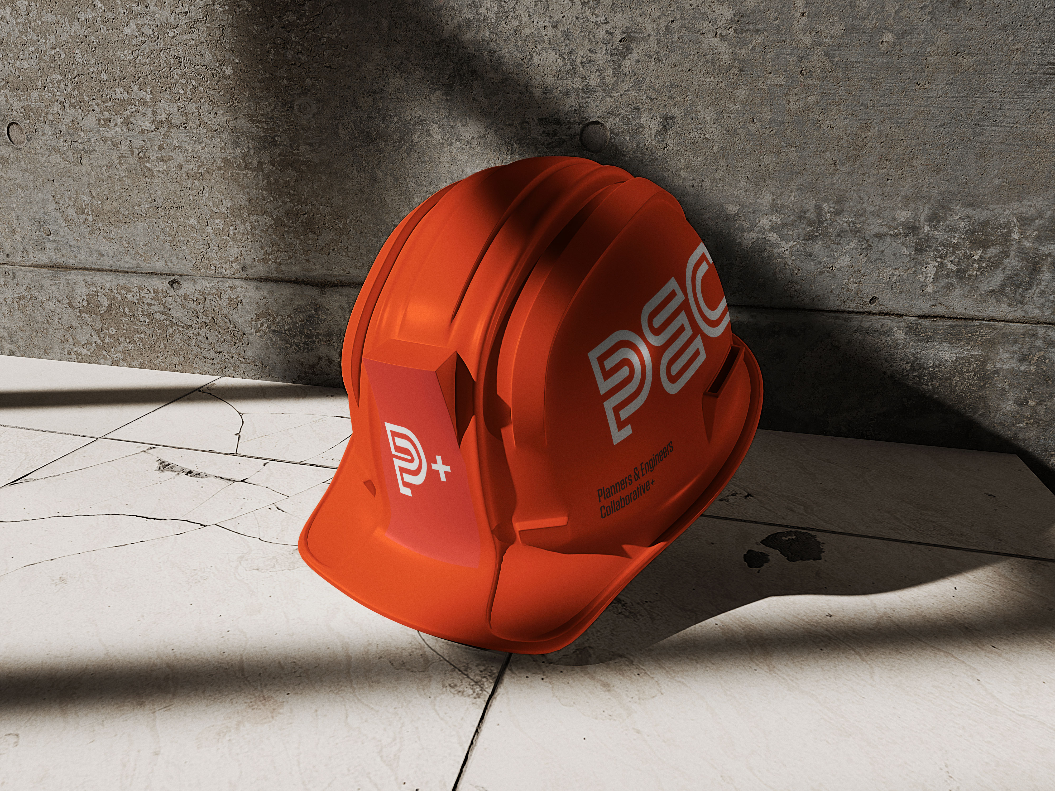 Tantrum Agency PEC+ identity applied to a branded construction safety helmet