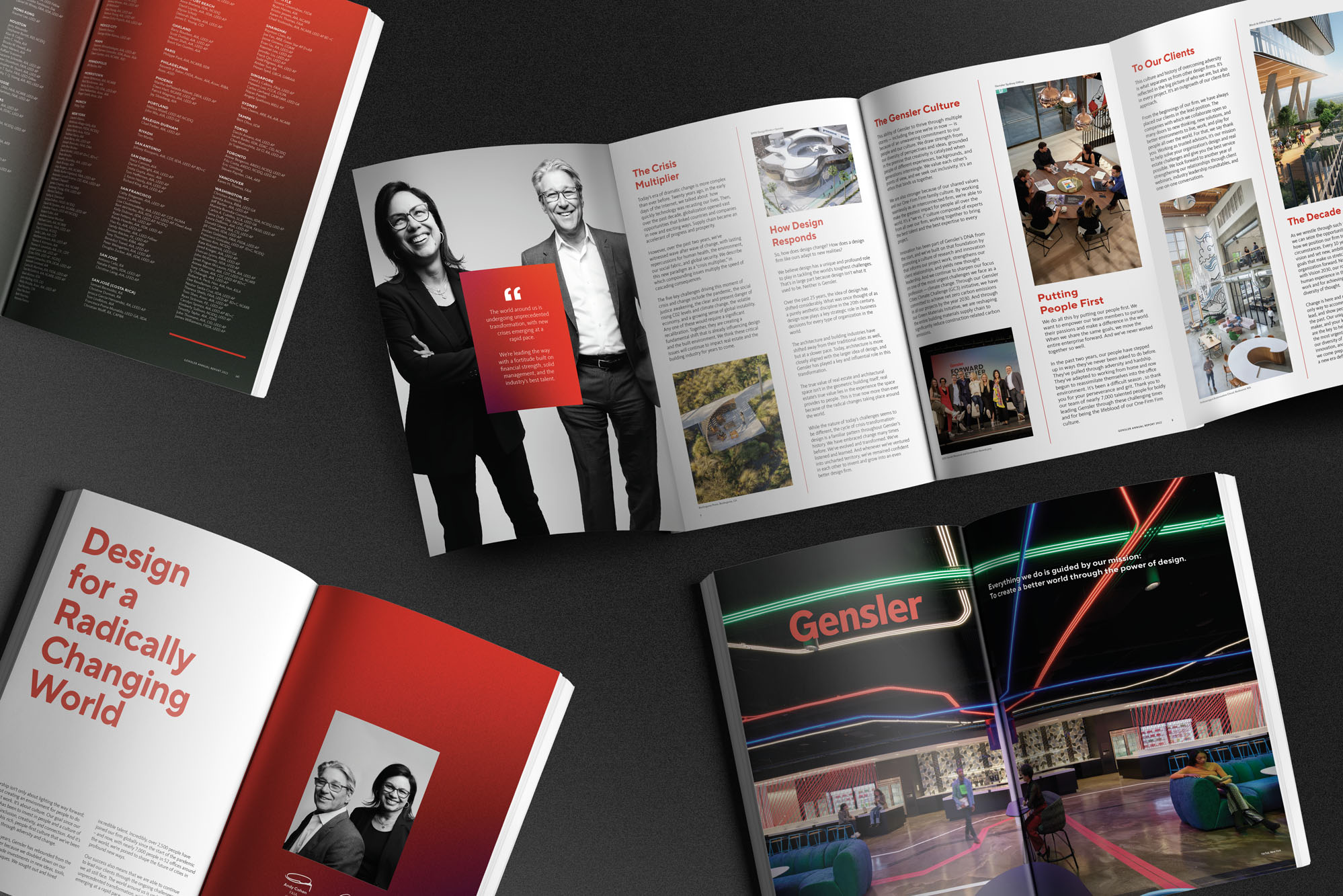 Gensler Leading Through Change annual report designed by Tantrum Agency shown as a premium printed publication