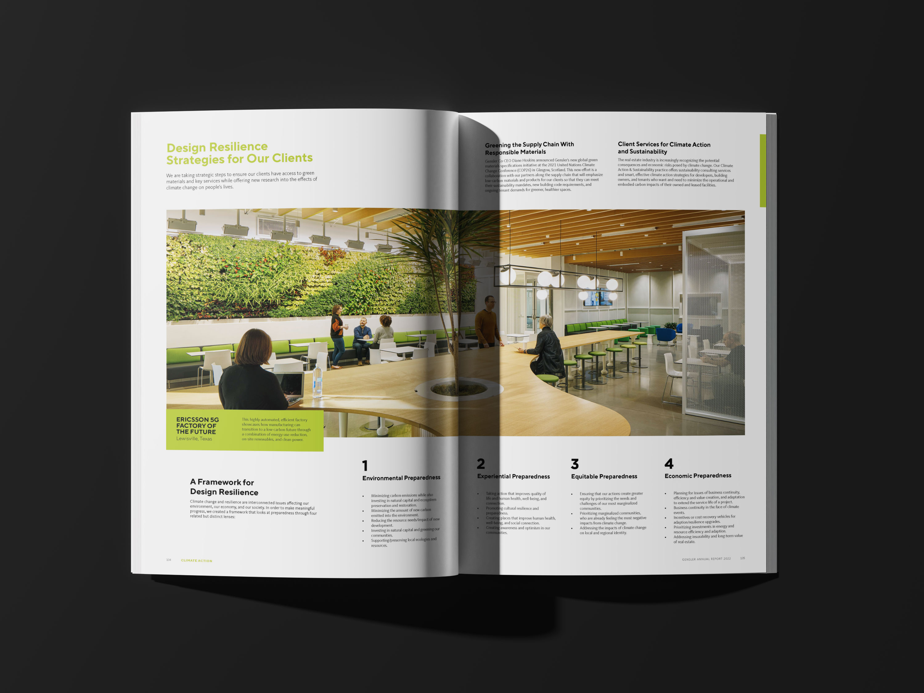 Gensler annual report spread by Tantrum Agency featuring photography and structured editorial content