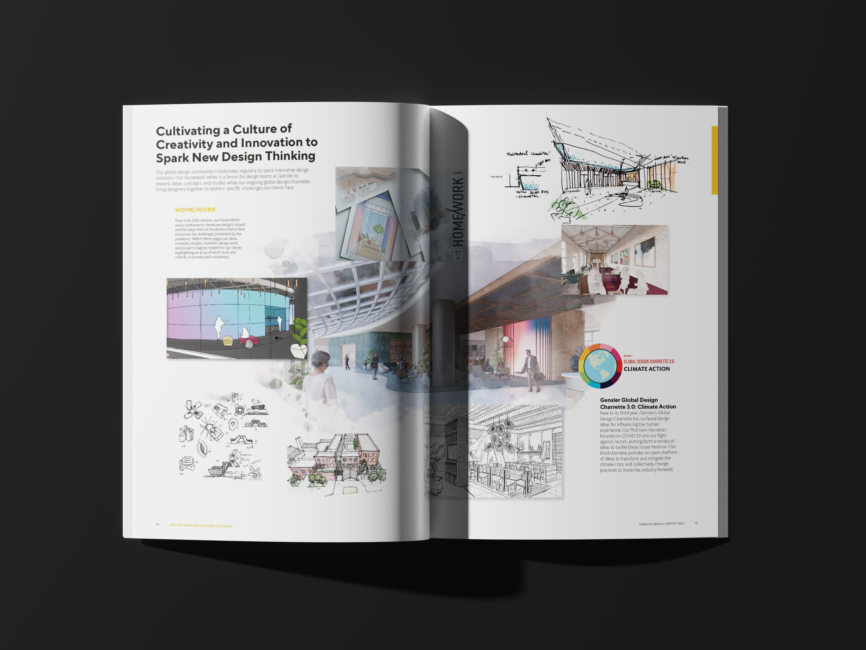 Tantrum Agency editorial design for Gensler featuring project photography and information design