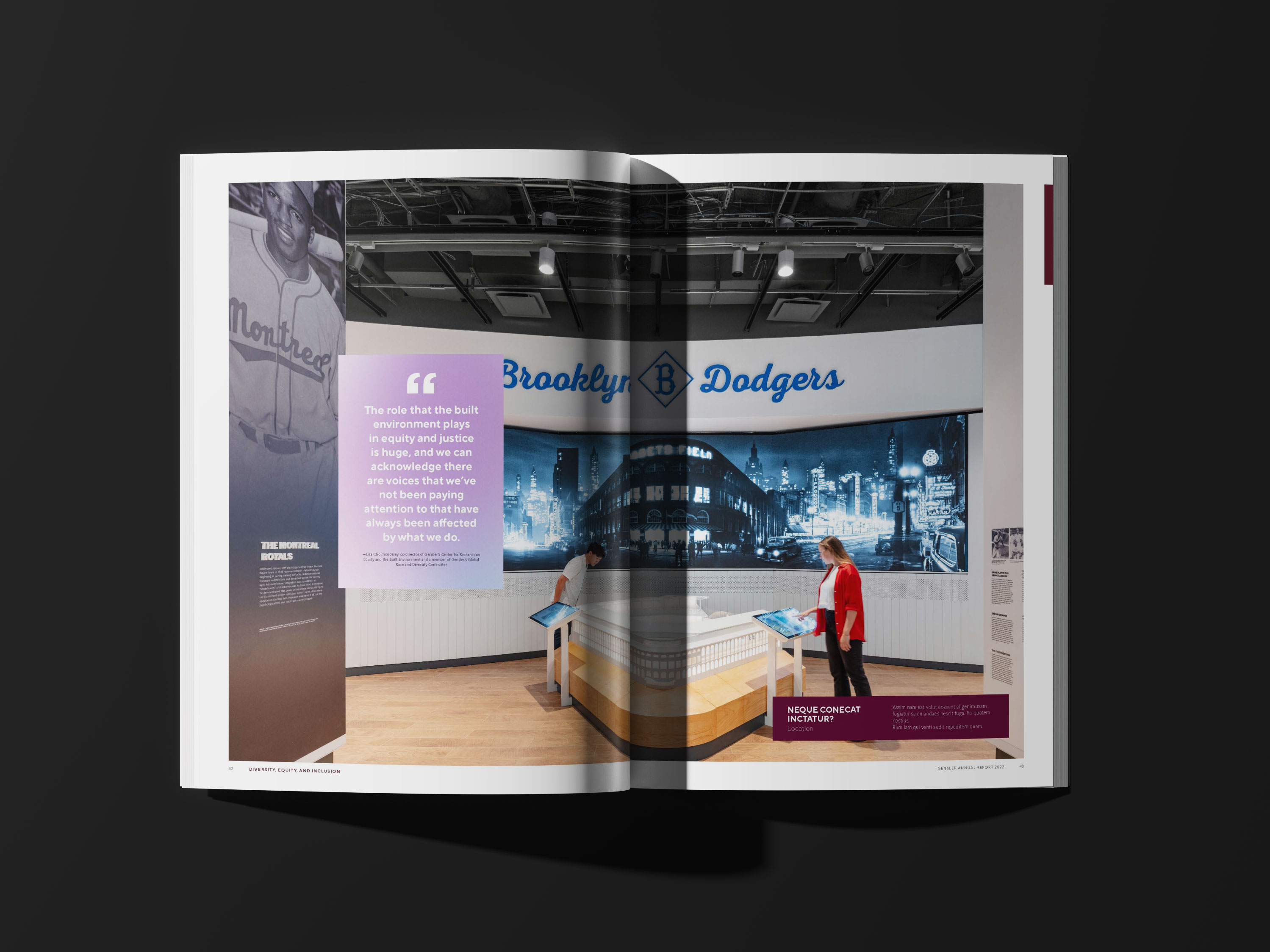Tantrum Agency Gensler annual report spread combining photography, typography and editorial design