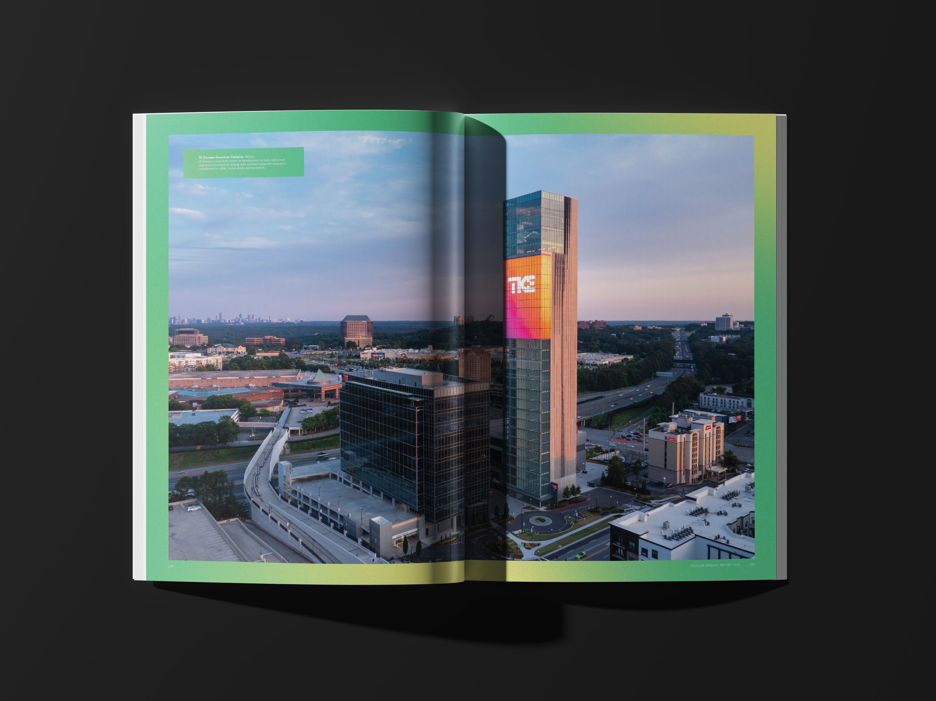 Tantrum Agency Leading Through Change annual report design for Gensler shown through an interior spread