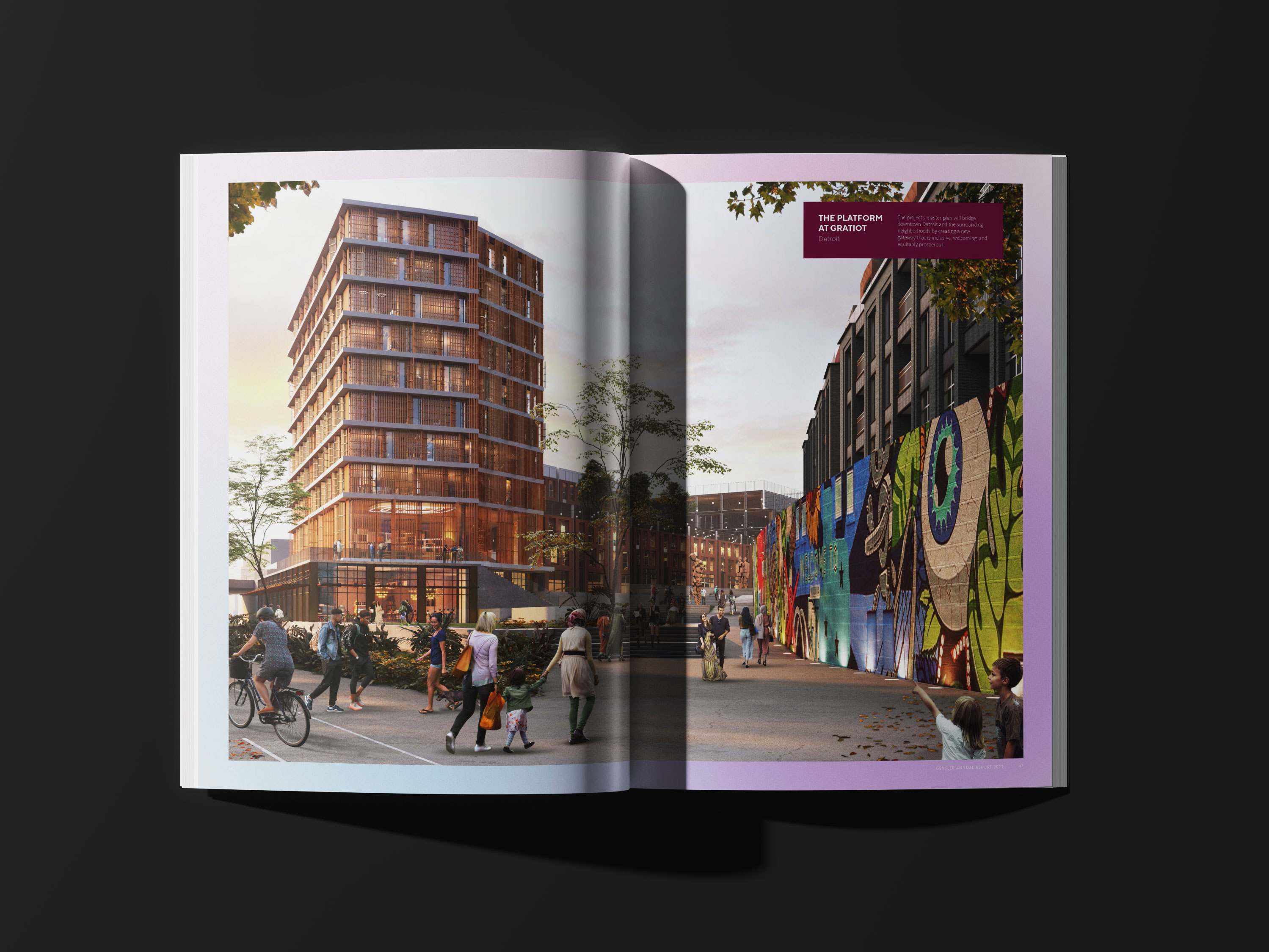 Tantrum Agency Gensler annual report design featuring architecture photography and narrative content