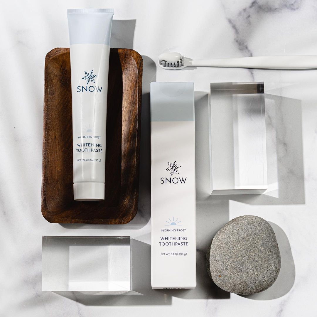 SNOW retail packaging system by Tantrum Agency shown across oral care products