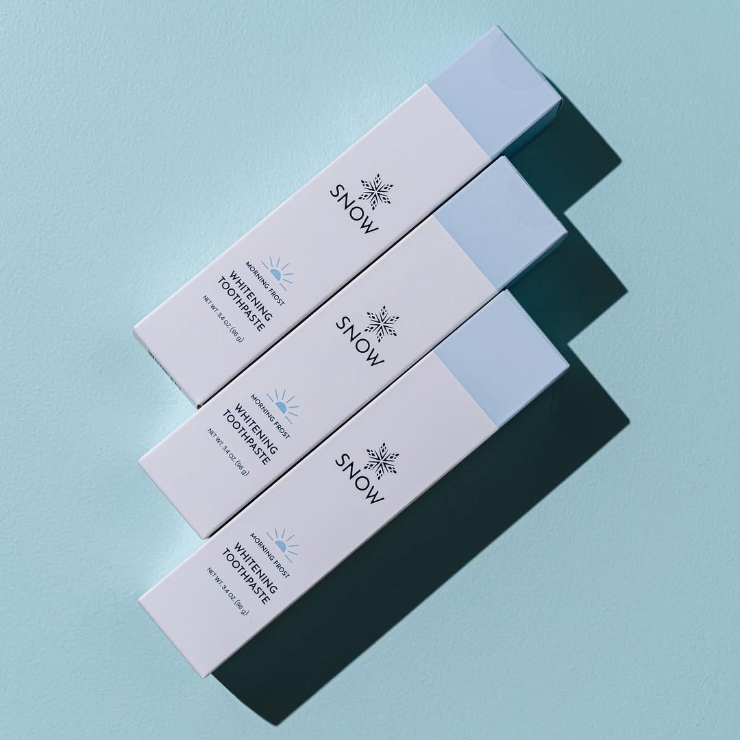 Tantrum Agency SNOW packaging system shown across whitening, toothpaste and oral care products