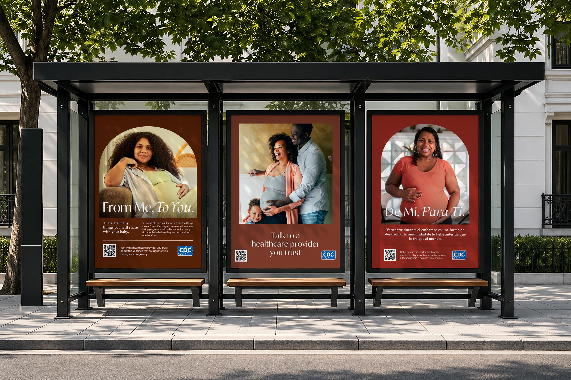 Tantrum Agency From Me, To You campaign for the CDC shown across three maternal vaccination awareness graphics