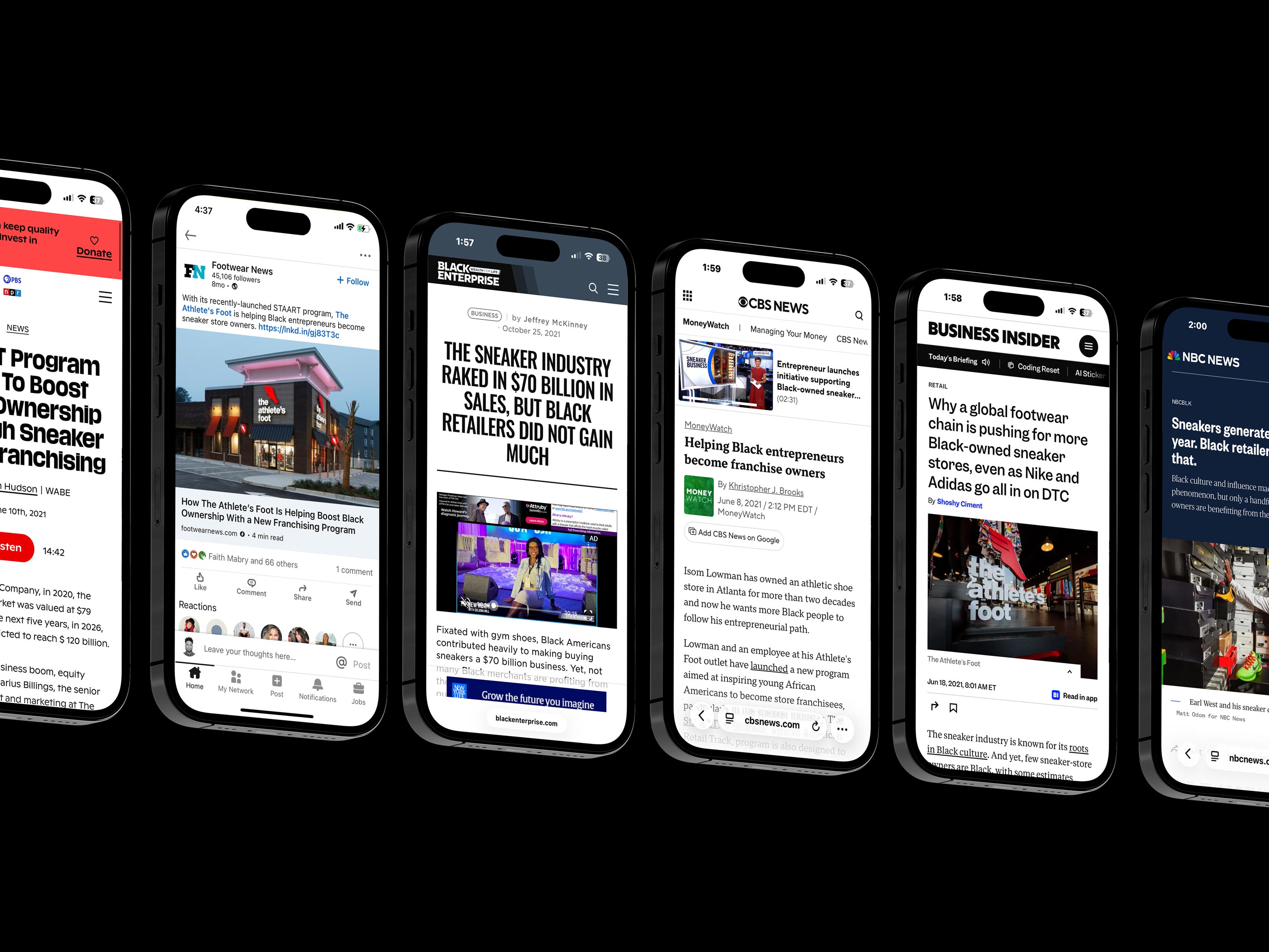 The Athlete’s Foot StAART media coverage displayed on mobile phones with program branding by Tantrum Agency