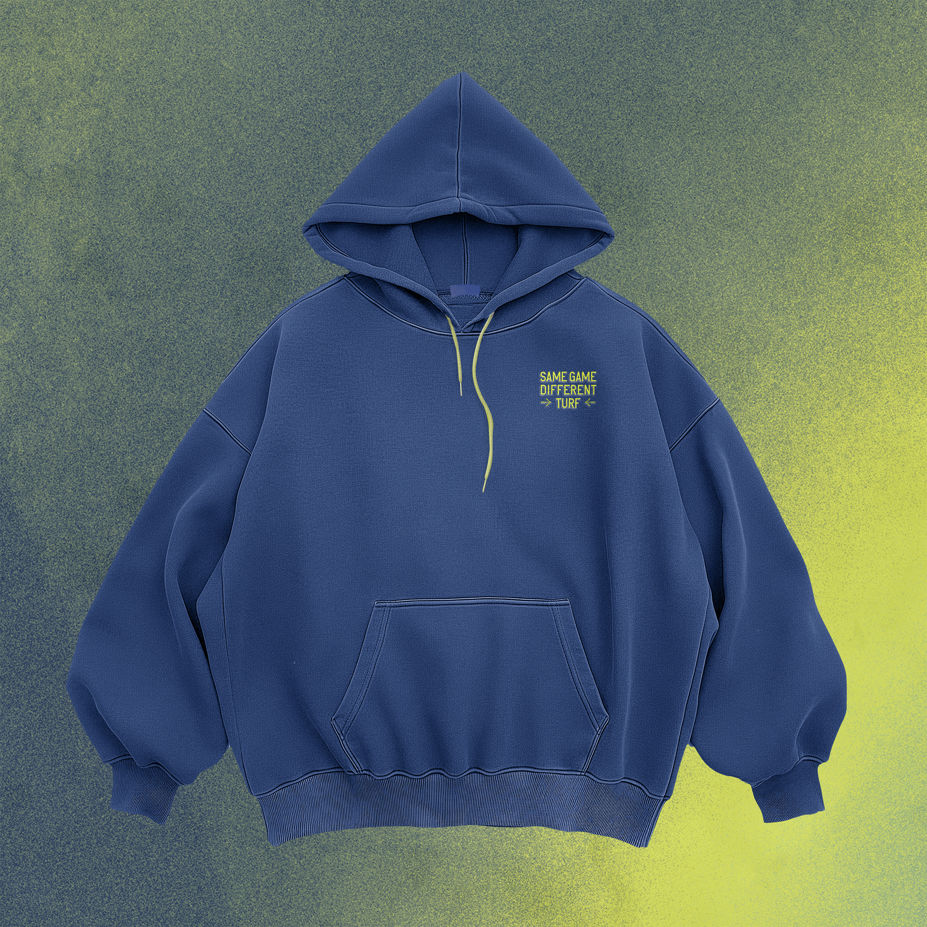 Same Game Different Turf branded hoodie featuring the identity created by Tantrum Agency