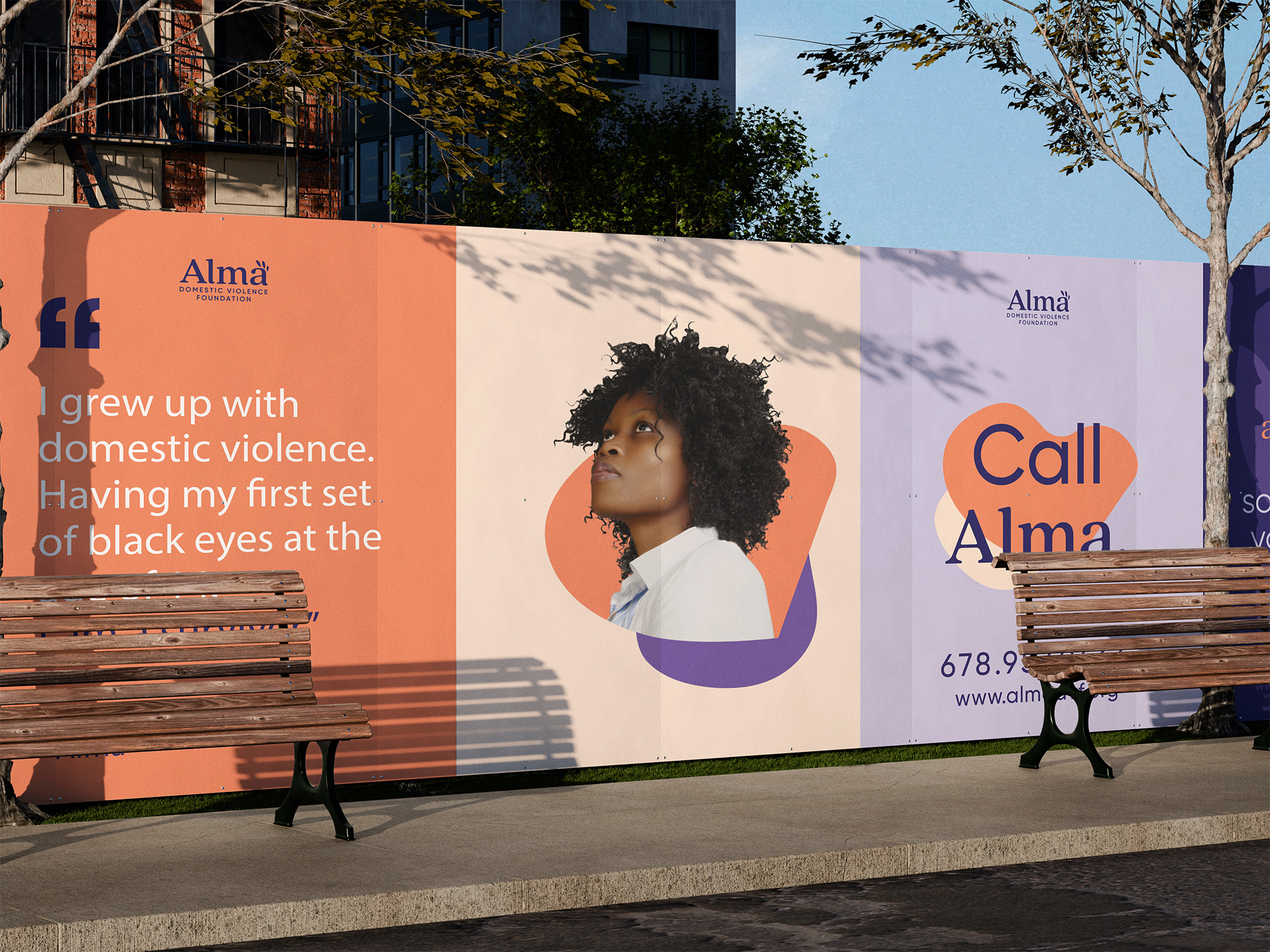 Tantrum Agency Call Alma campaign for Alma Domestic Violence Foundation displayed across a large outdoor street billboard