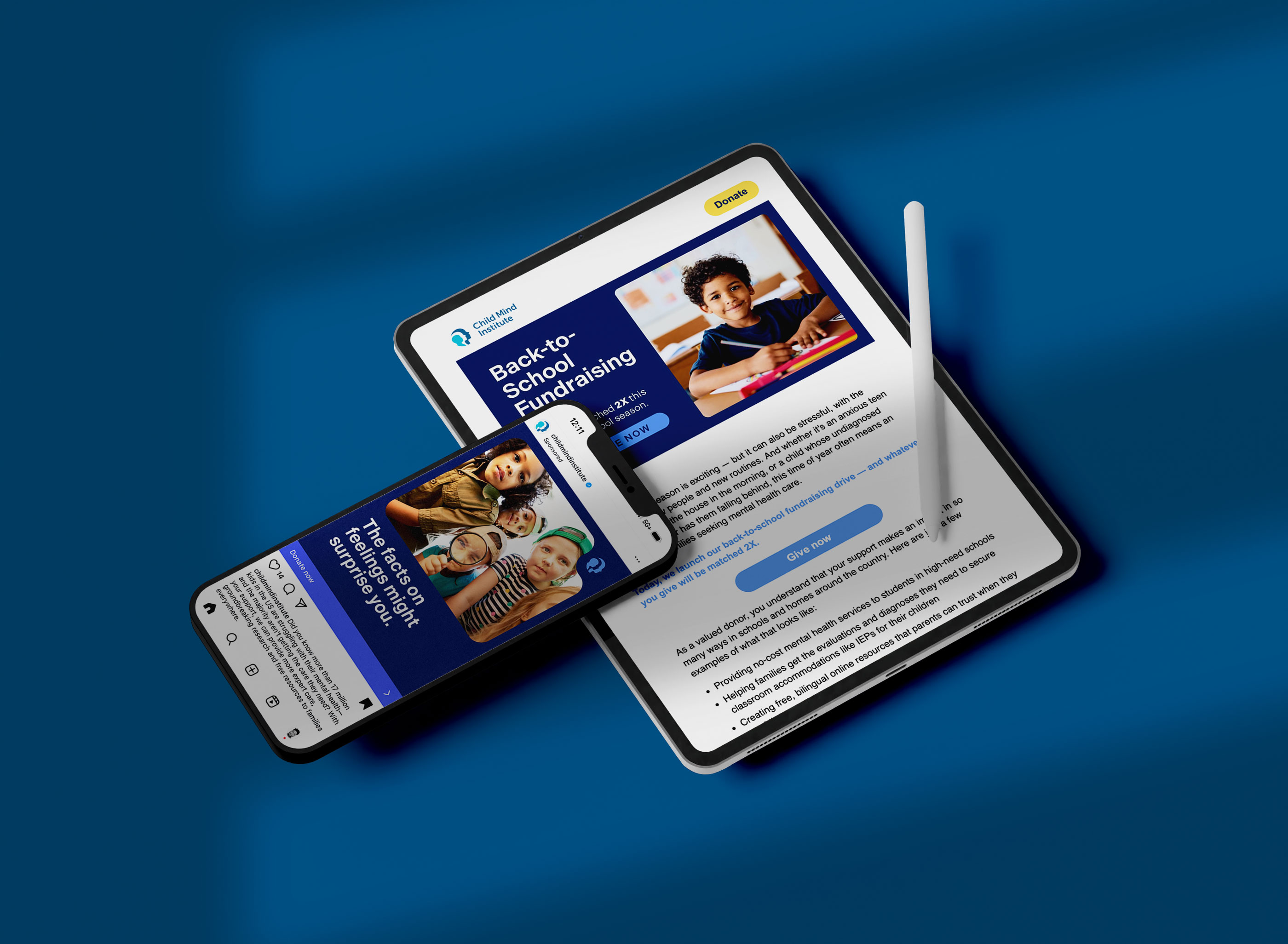 Tantrum Agency Feelings Meet Facts digital content for Child Mind Institute displayed on a tablet 