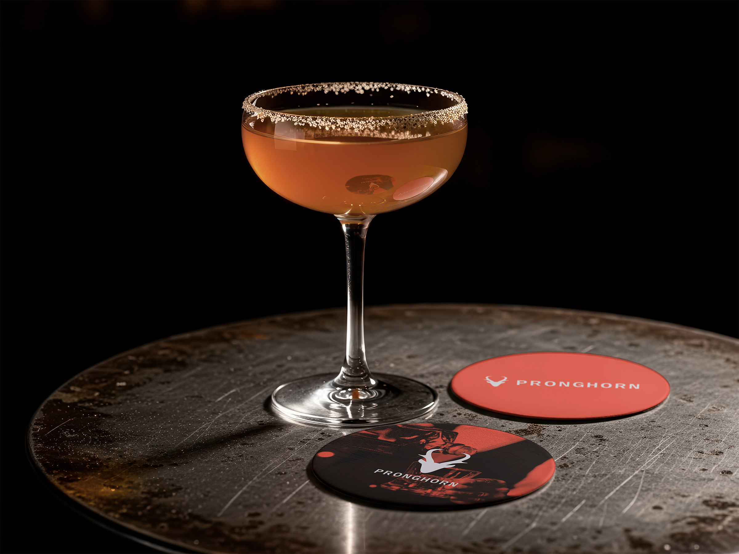 Pronghorn branded coaster featuring the visual identity created by Tantrum Agency