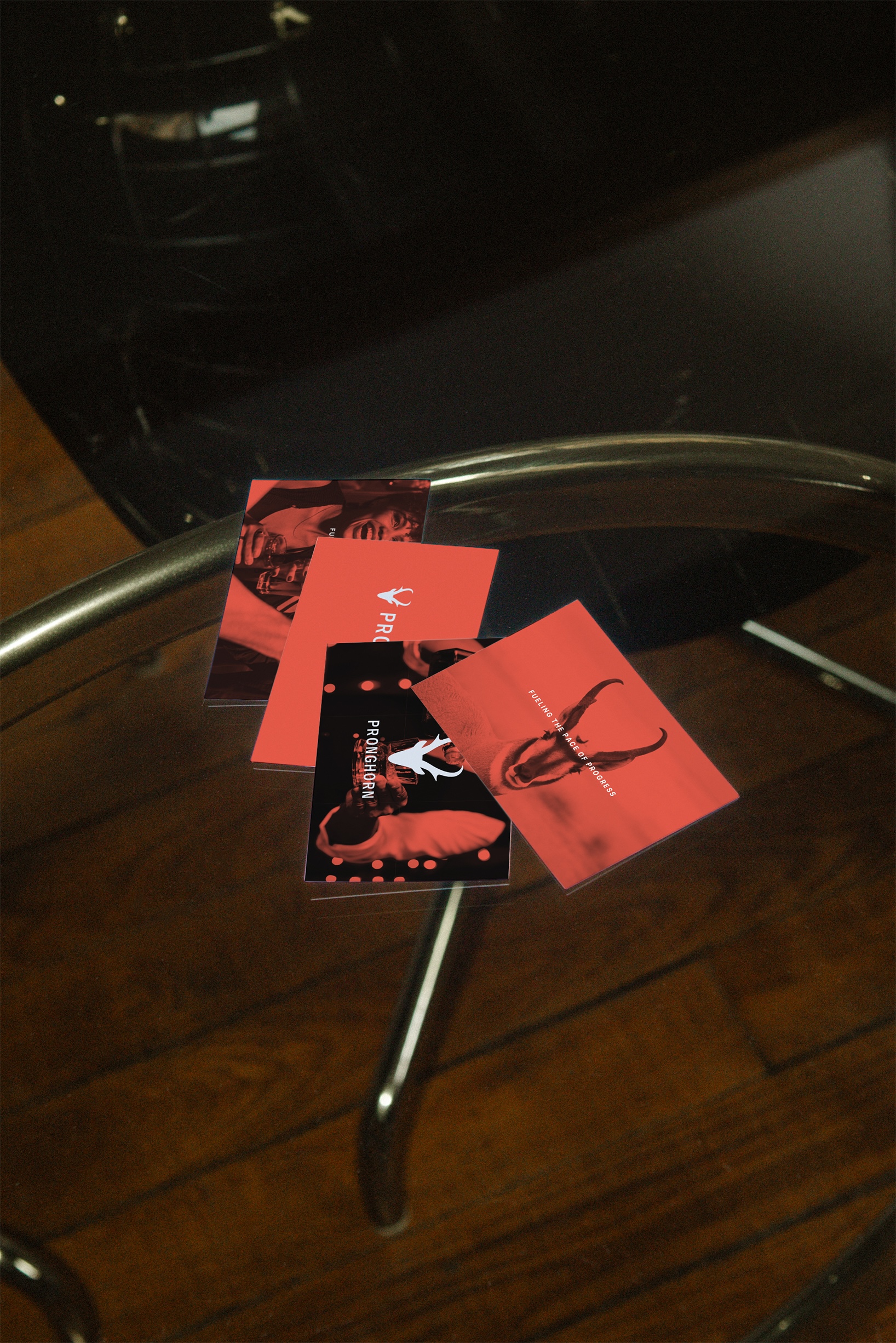 Pronghorn business cards featuring the visual identity designed by Tantrum Agency
