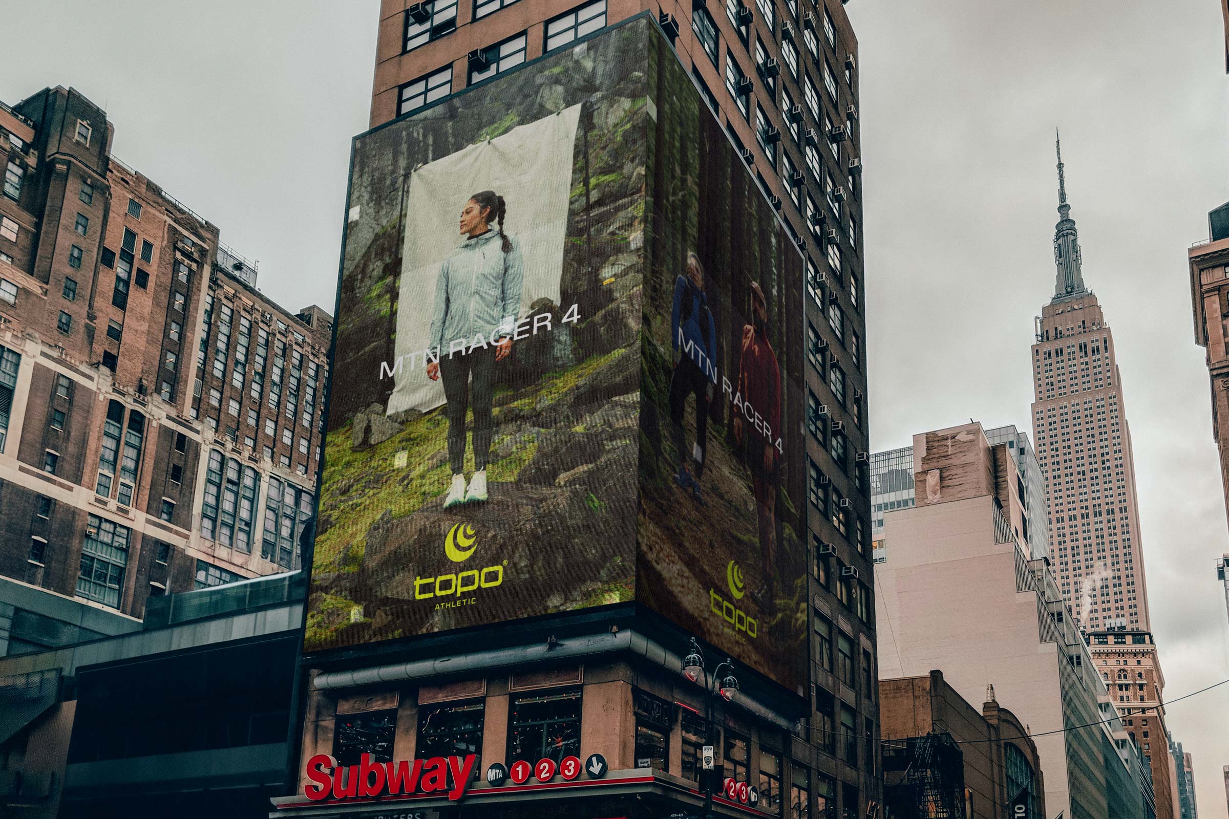 Tantrum Agency MTN Racer 4 campaign for Topo Athletic displayed on a large city billboard