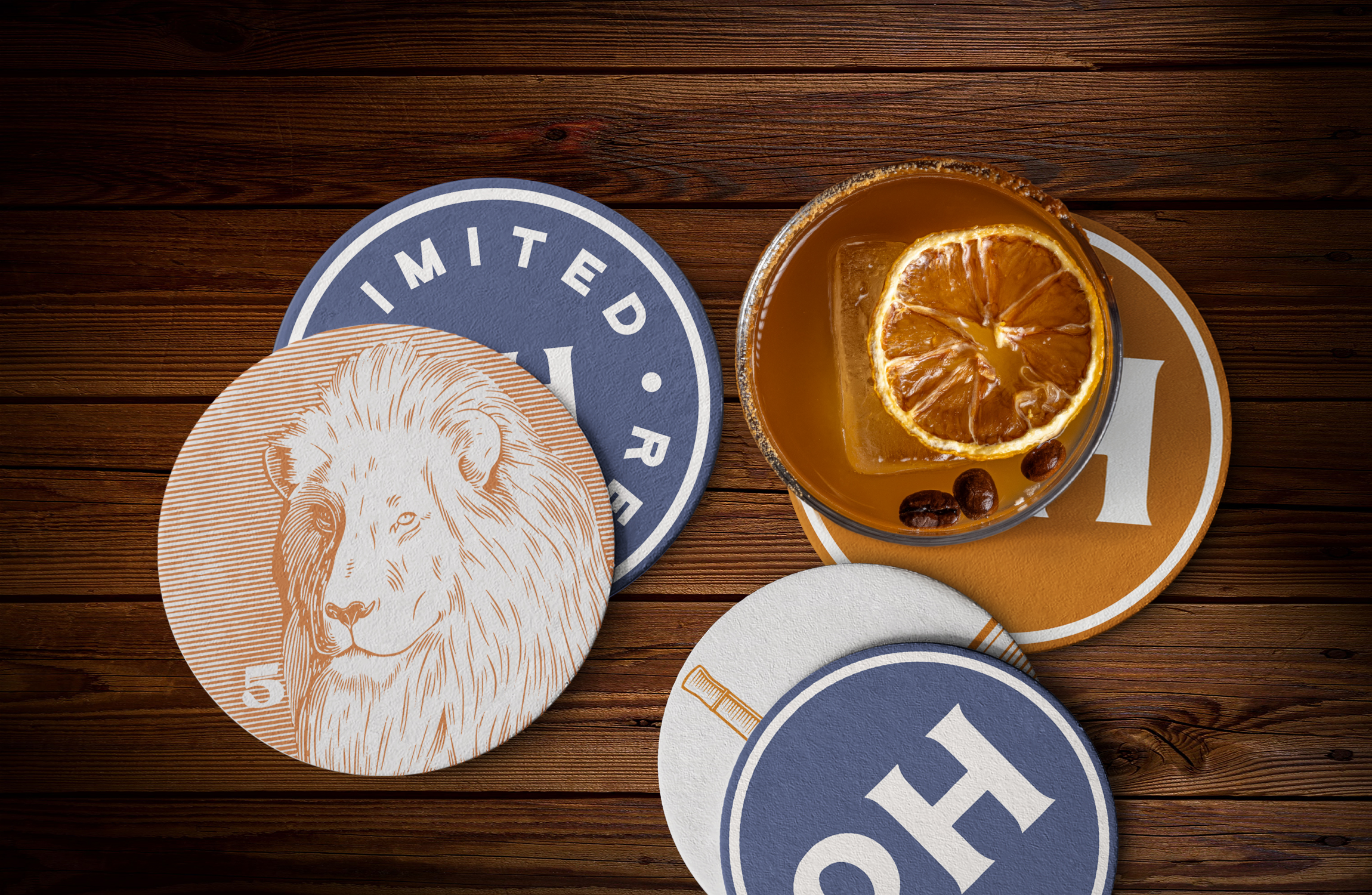 Old Hillside Bourbon Company branded coasters designed by Tantrum Agency