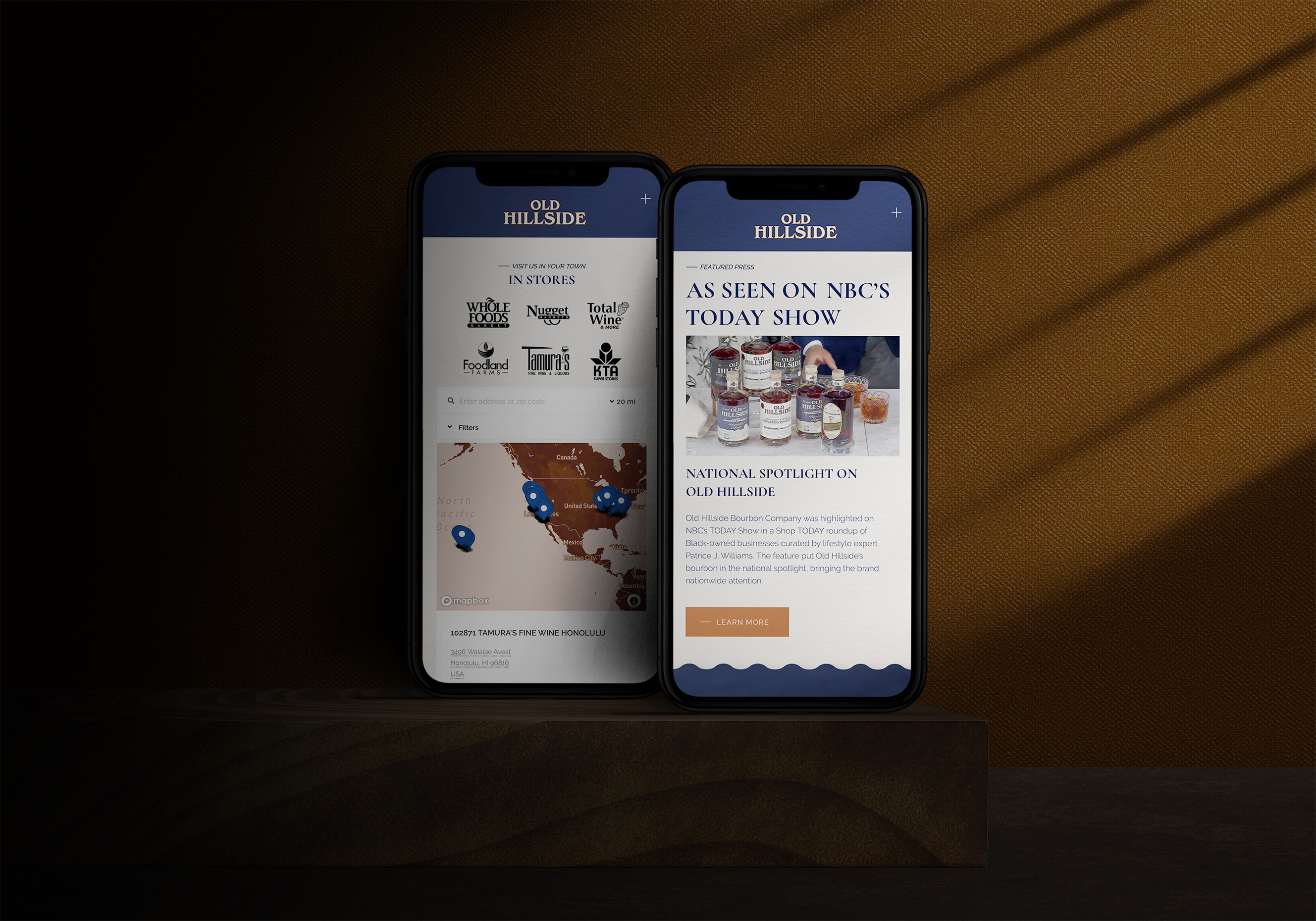 Old Hillside Bourbon Company website designed by Tantrum Agency featuring press coverage and brand history